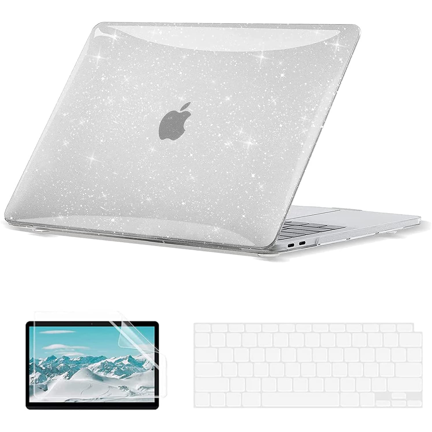 Compatible with MacBook Air 13 inch Case 2022-2018 M1 A2337 A2179 A1932 with Retina Display Touch ID, Sparkly Clear MacBook Air Case + 2 TPU Keyboard Cover + Screen Protecto