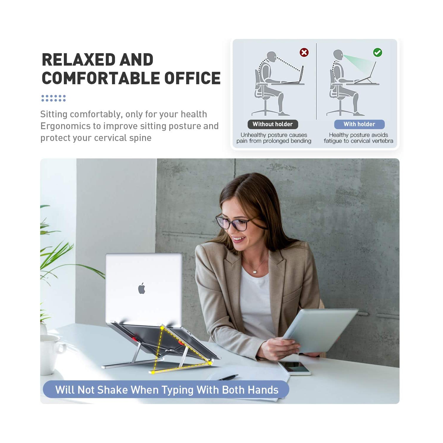 Portable Laptop Stand Adjustable Aluminium Alloy Laptop Stand Foldable Ventilated for MacBook and Notebook Silver