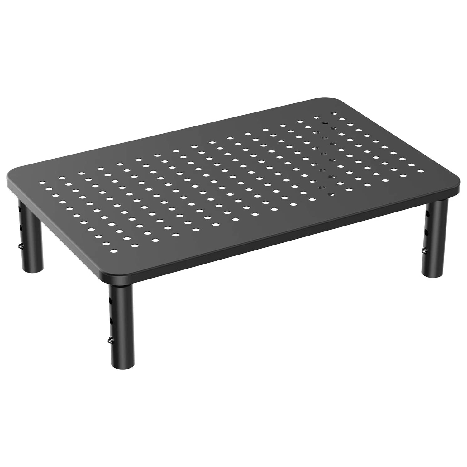 Support pour moniteur ordinateur portatif à 3 réglages de hauteur en métal robuste et stable avec caoutchouc antidérapant et plateforme en filet pour