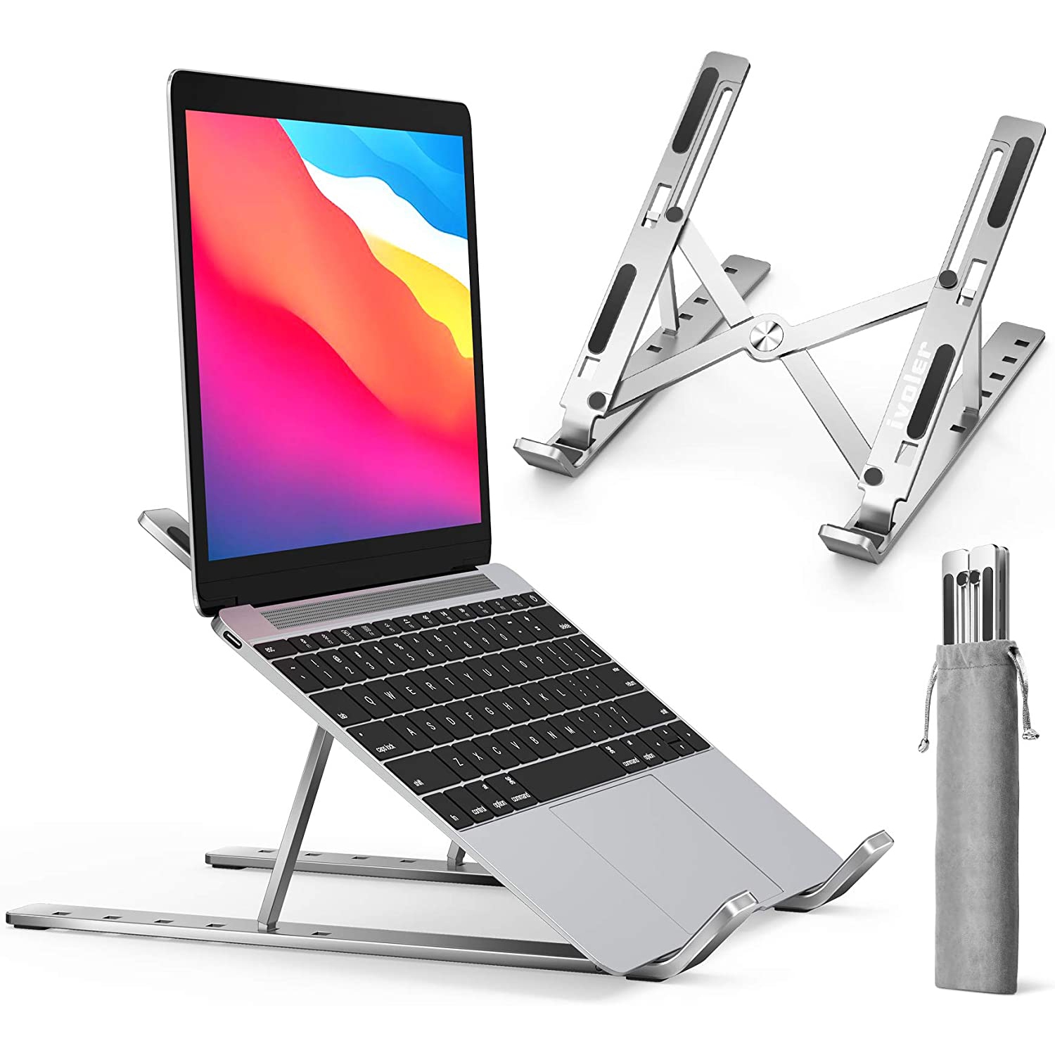 Laptop Stand, Laptop Holder Riser Computer Tablet Stand, 6 Angles Adjustable Aluminum Ergonomic Foldable Portable Desktop Holder Compatible with MacBook,iPad, HP, Dell, Leno