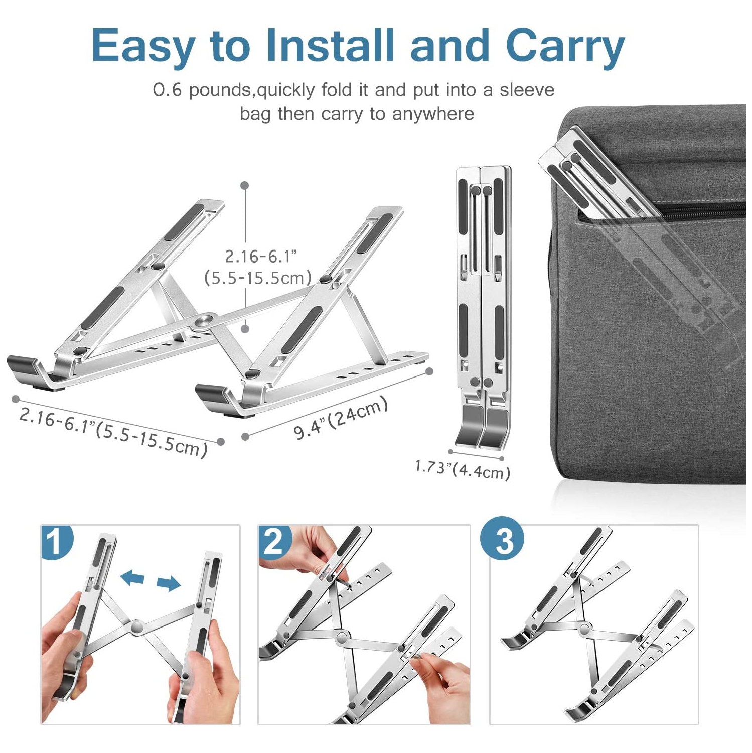 Support pour portable, support élévateur pour ordinateur portatif, support pour tablette, support de bureau pliable et ergonomique en aluminium à 6