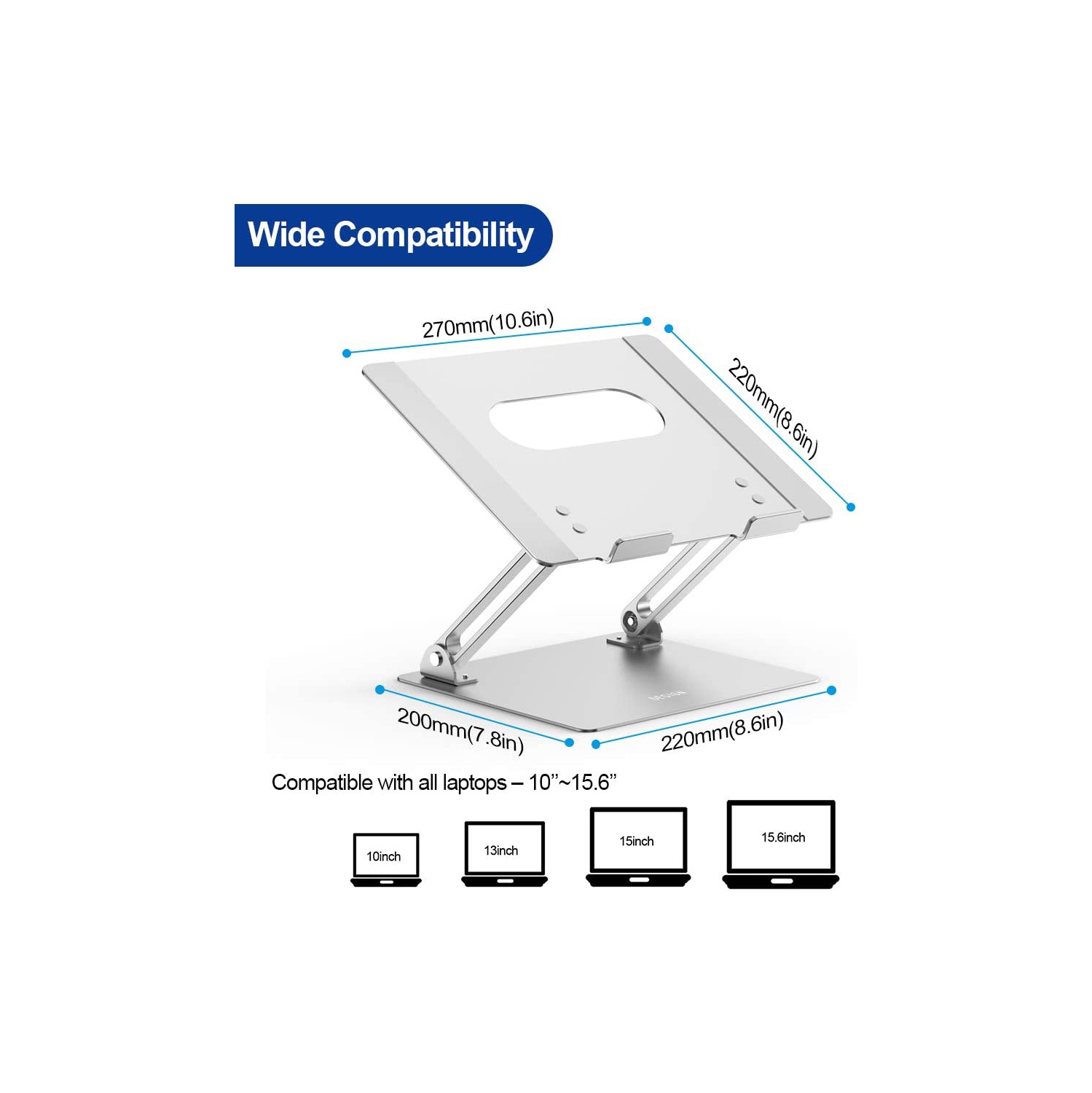 LS10 Aluminum Laptop Stand, Ergonomic Adjustable Notebook Stand, Riser Holder Computer Stand Compatible with Air, Pro, Dell, HP, Lenovo More 10-15.6'