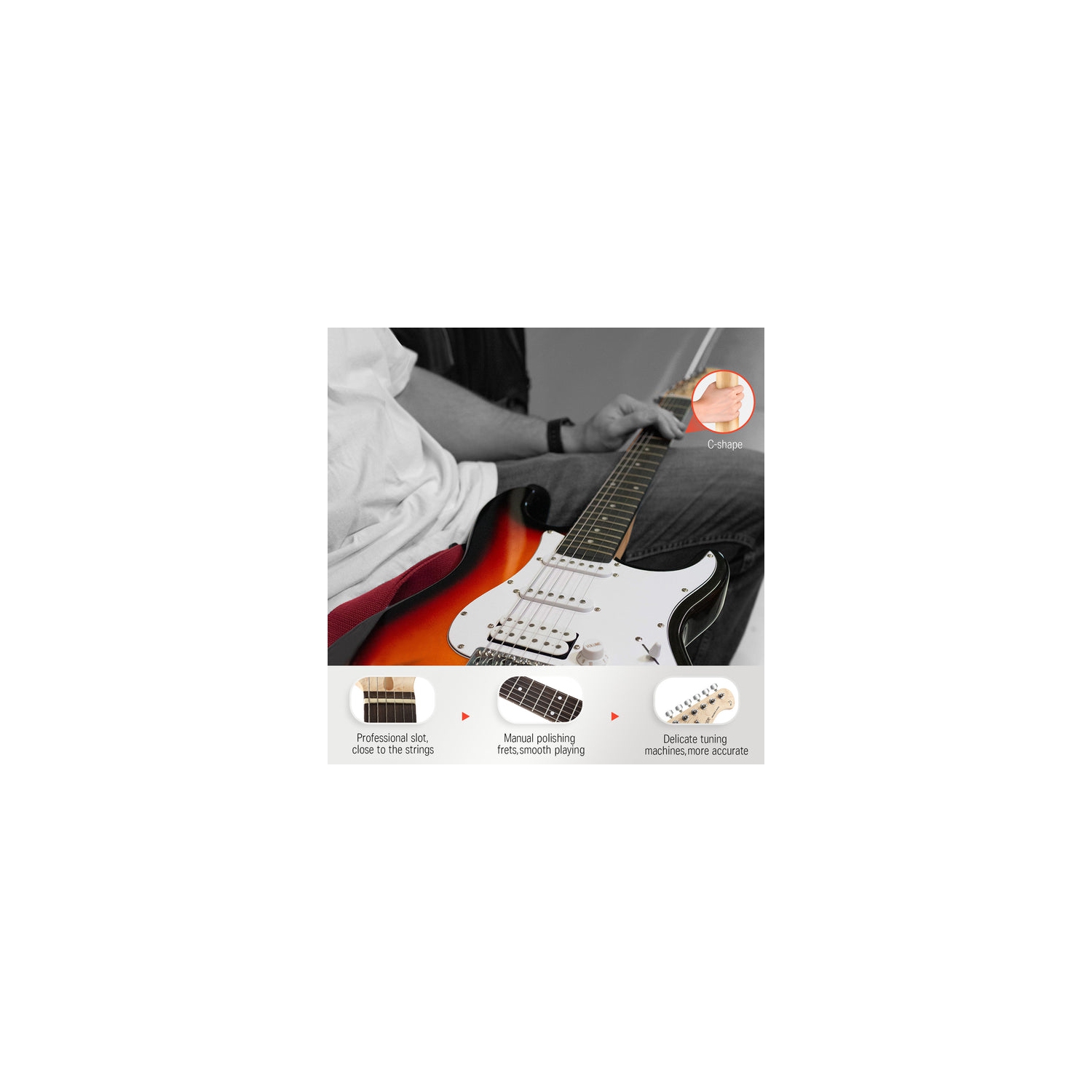 Donner DST-100 39 Inch ST Electric Guitar Kit with Amplifier Solid Body H-S-S Pickup - Right Handed