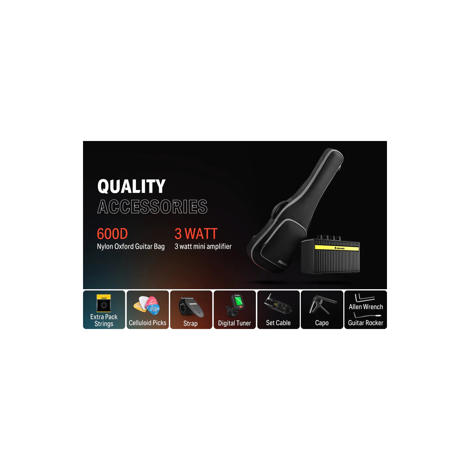 Donner DST-100 39 Inch ST Electric Guitar Kit with Amplifier Solid Body H-S-S Pickup - Right Handed