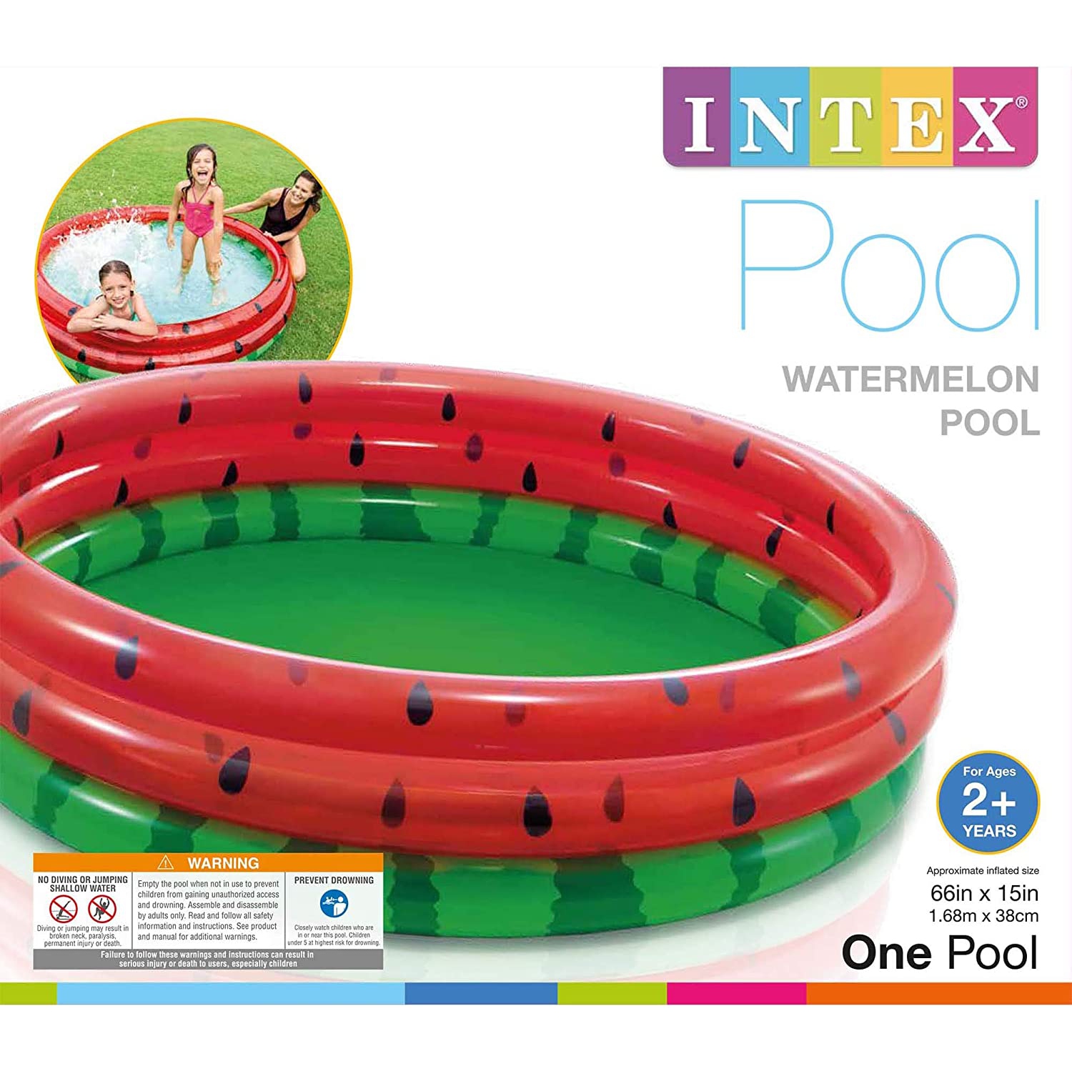 Intex 66-Inch Round Inflatable Outdoor Kids Swimming and Wading Watermelon Pool for Ages 2 and Up