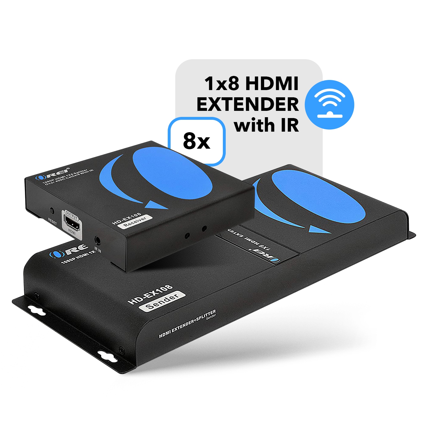 OREI 1x8 HDMI Extender Over Single Cat6/7-IR Remote, EDID Management Upto 400Ft