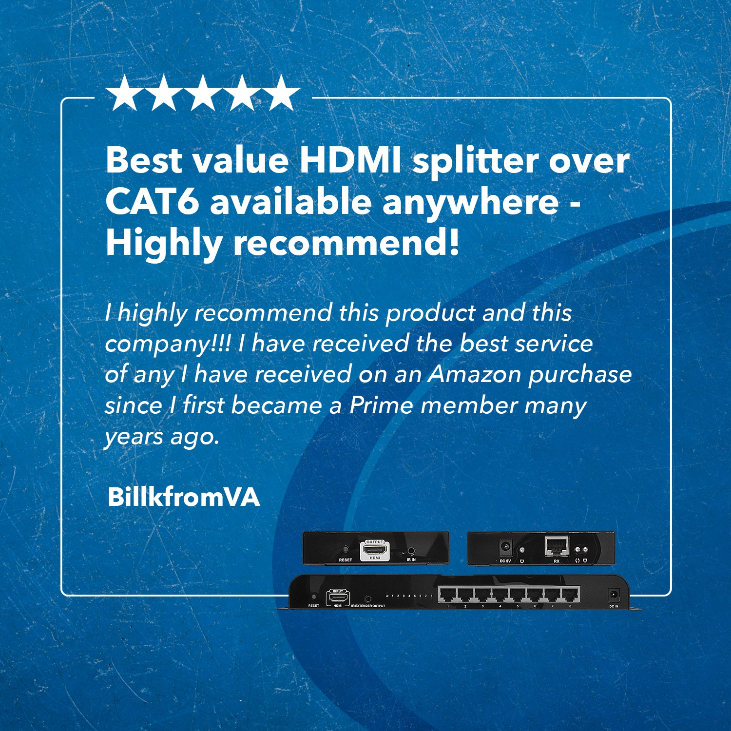 OREI 1x8 HDMI Extender Over Single Cat6/7-IR Remote, EDID Management Upto 400Ft