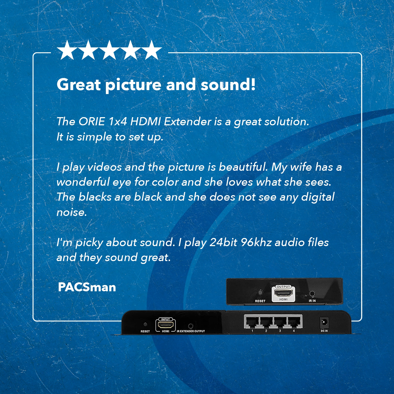 1080P 1x4 HDMI Extender Splitter by OREI Balun Multiple Over Single Cable CAT5e/6/7 Full HD with IR & EDID Management - Up to 400 Ft - Low Latency -