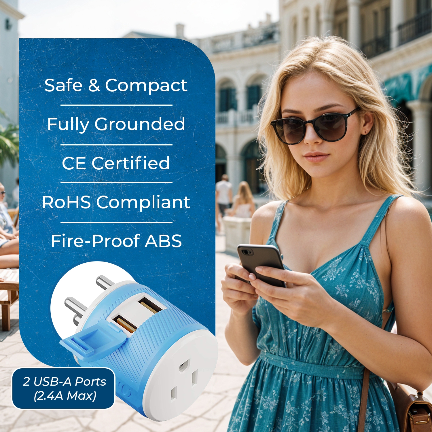 OREI India, Nepal, Maldives Travel Plug Adapter Dual USB Surge Protection Type D