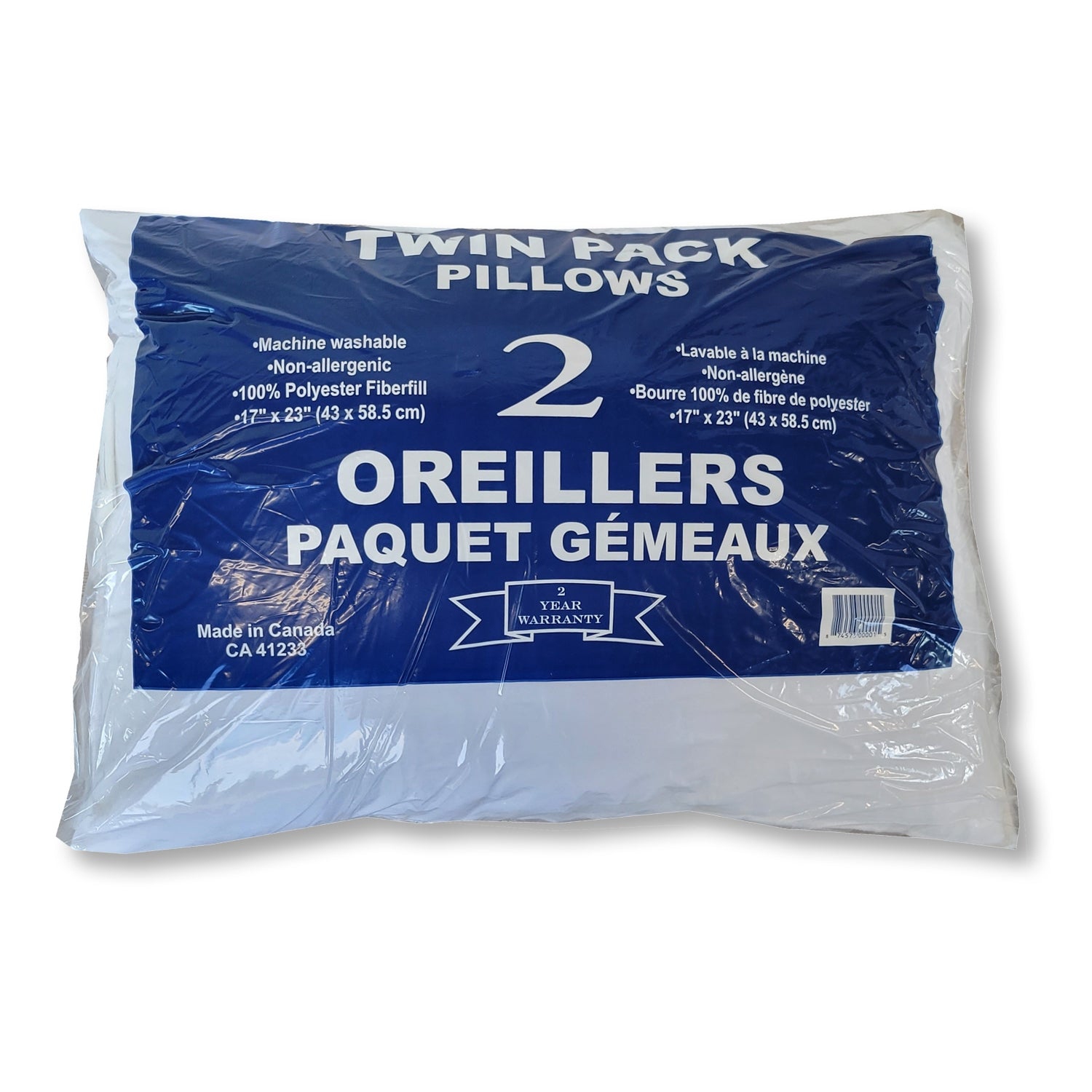 Maison en coton - Ensemble de deux oreillers 100 % fibres de polyester, hypoallergènes, couleurs aléatoires, fabriqués au Canada