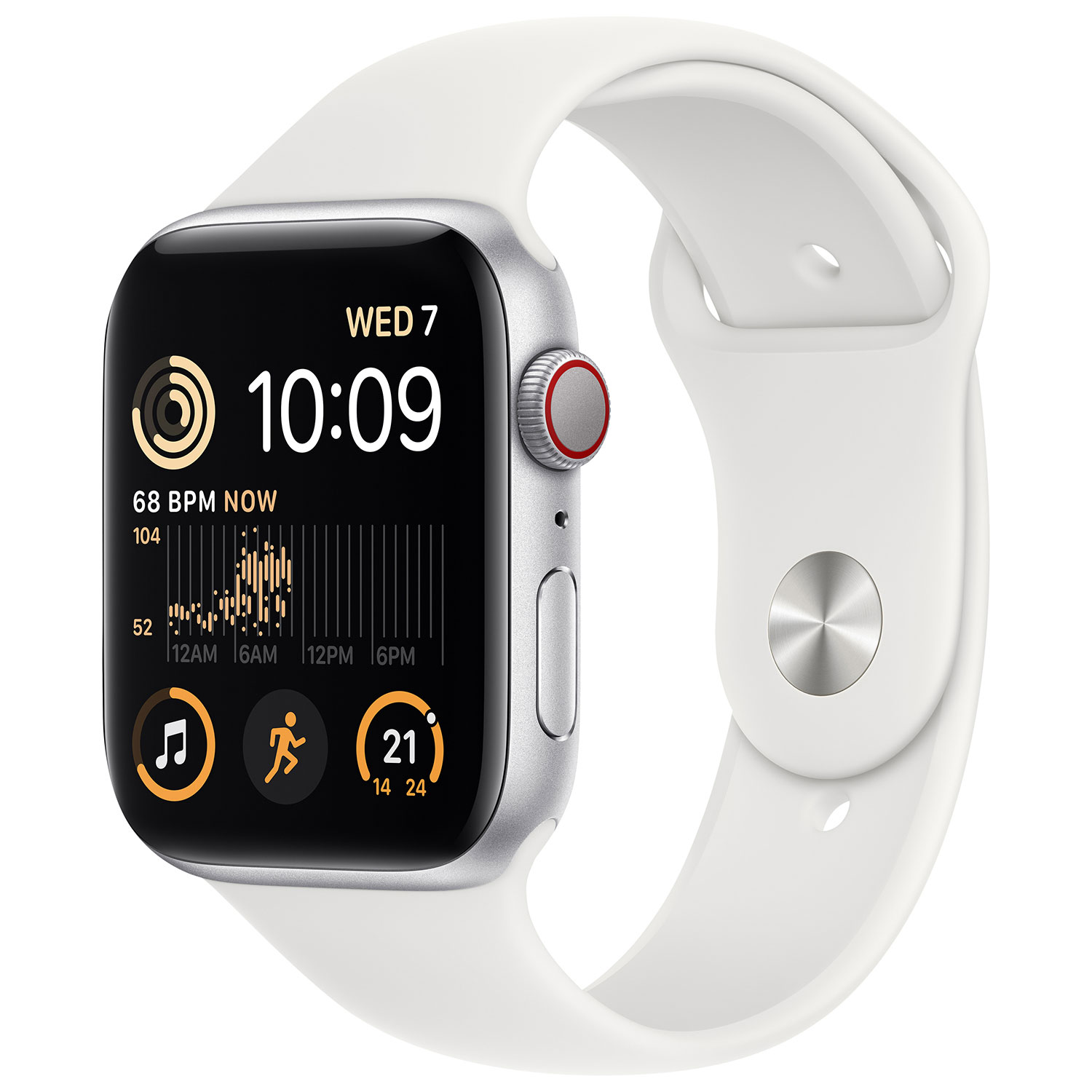 Apple Watch SE 44 mm en aluminium argenté avec bracelet sport blanc (2022) de Rogers - Financement mensuel