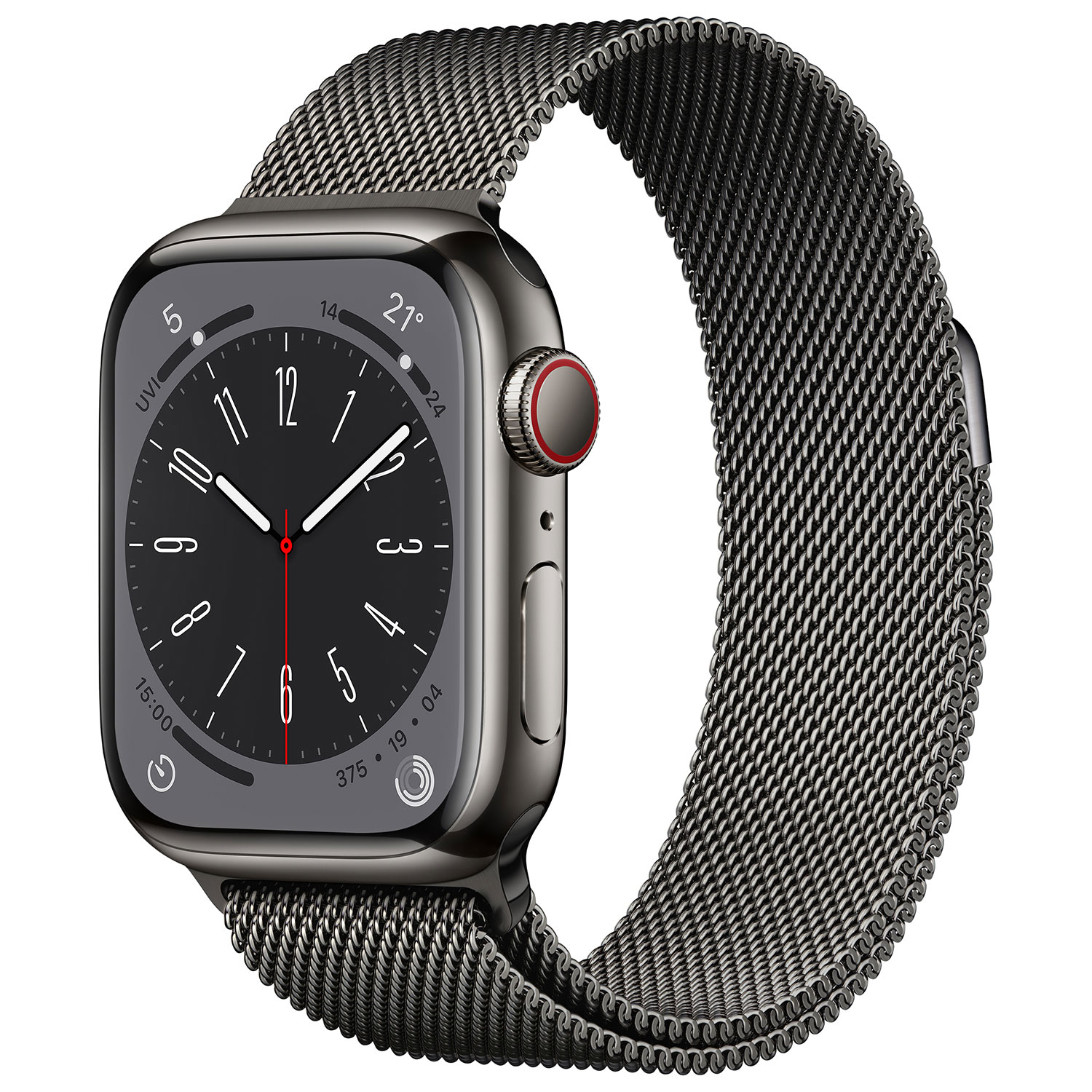 Apple Watch Series 8 41 mm en acier inoxydable graphite et bracelet milanais graphite de Rogers - P/M - Financement mensuel