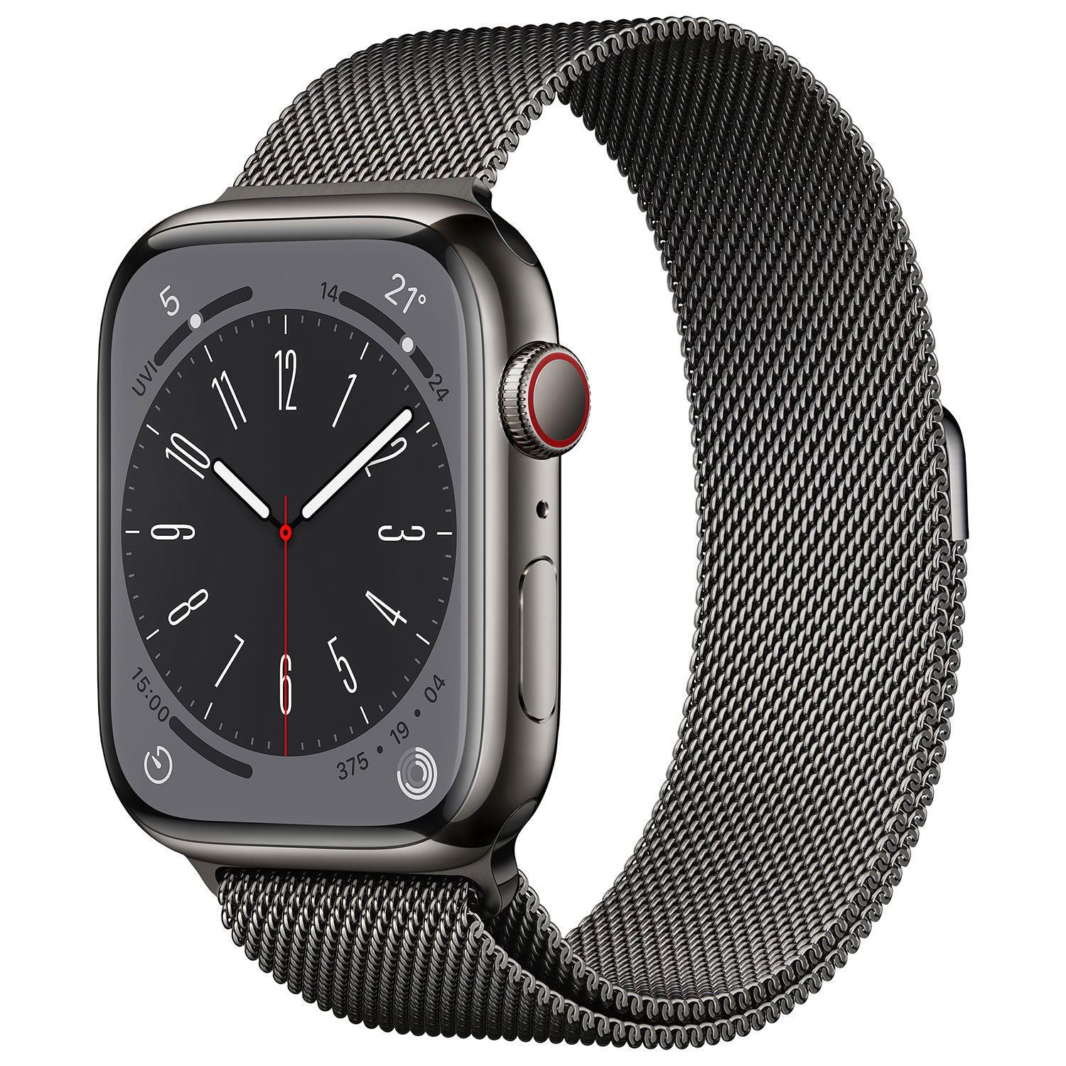 Apple Watch Series 8 45 mm en acier inoxydable graphite et bracelet milanais graphite de Rogers - M/G - Financement mensuel