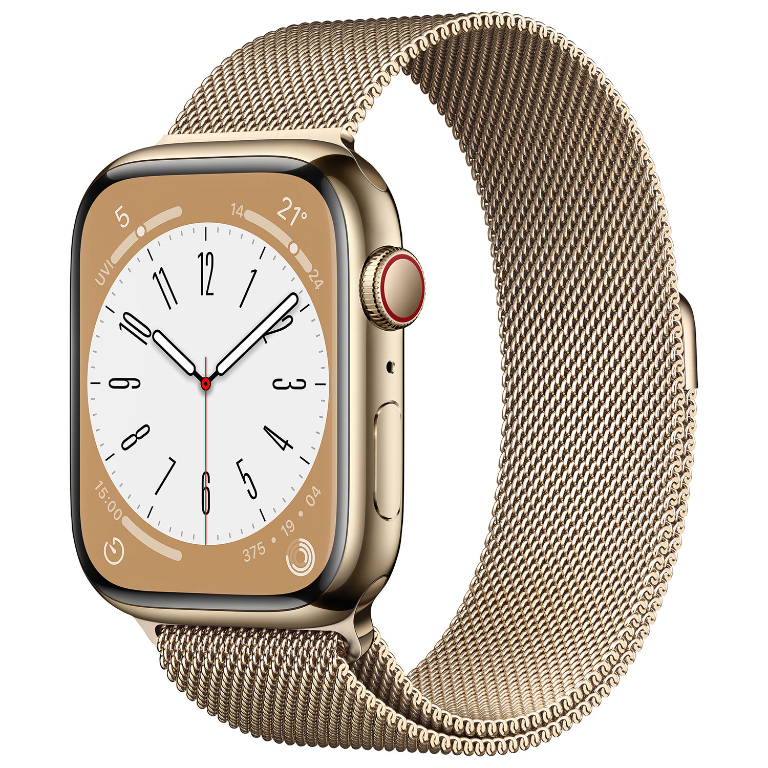 TELUS Apple Watch Series 8 GPS Cellular 45mm Gold Stainless Steel Case w Gold Milanese Loop M L Monthly Financing Best Buy Canada