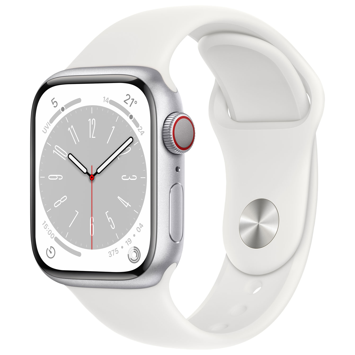Rogers Apple Watch Series 8 (GPS + Cellular) 41mm Silver Aluminum Case with White Sport Band - S/M - Monthly Financing