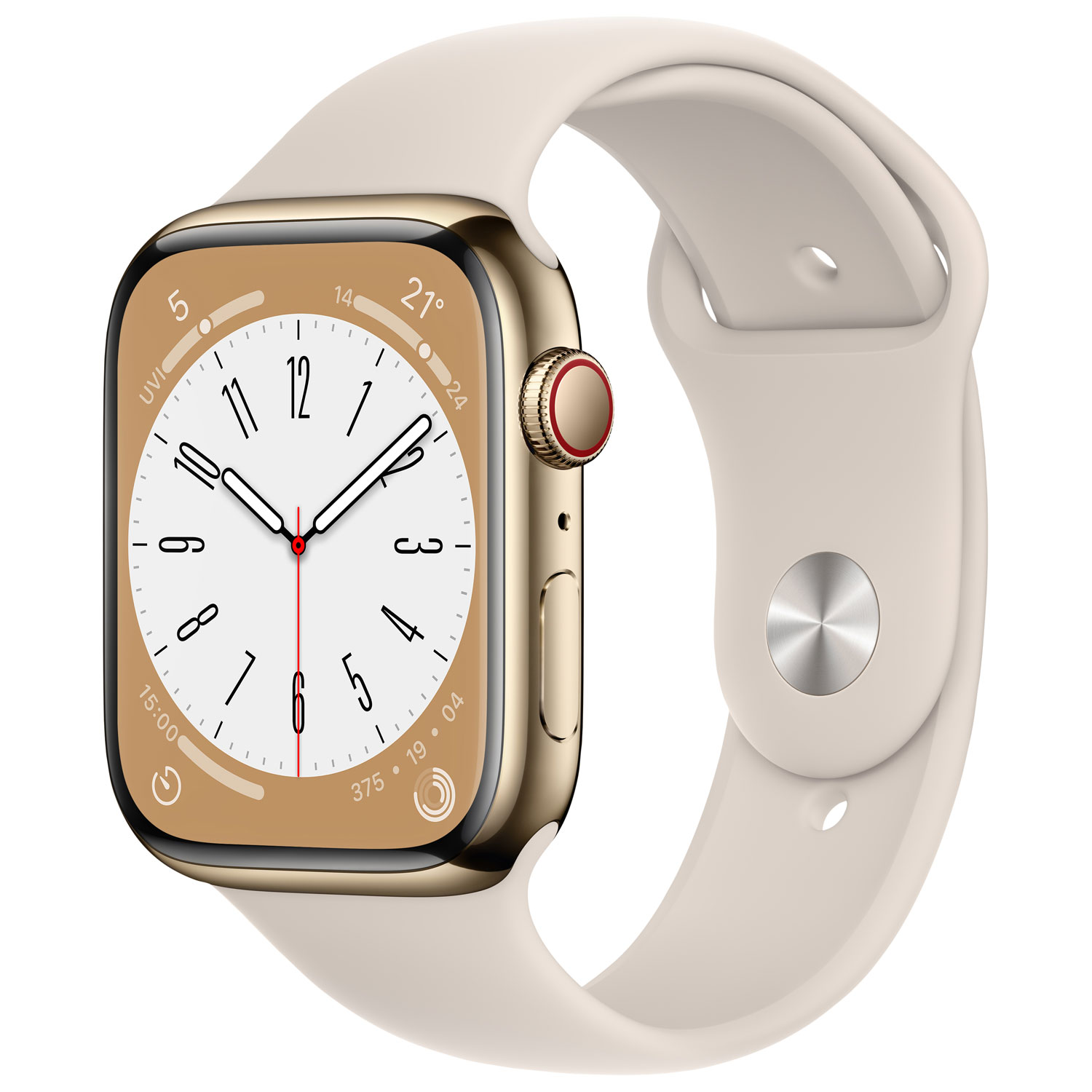 TELUS Apple Watch Series 8 (GPS + Cellular) 45mm Gold Stainless Steel Case w/ Starlight Sport Band - M/L - Monthly Financing