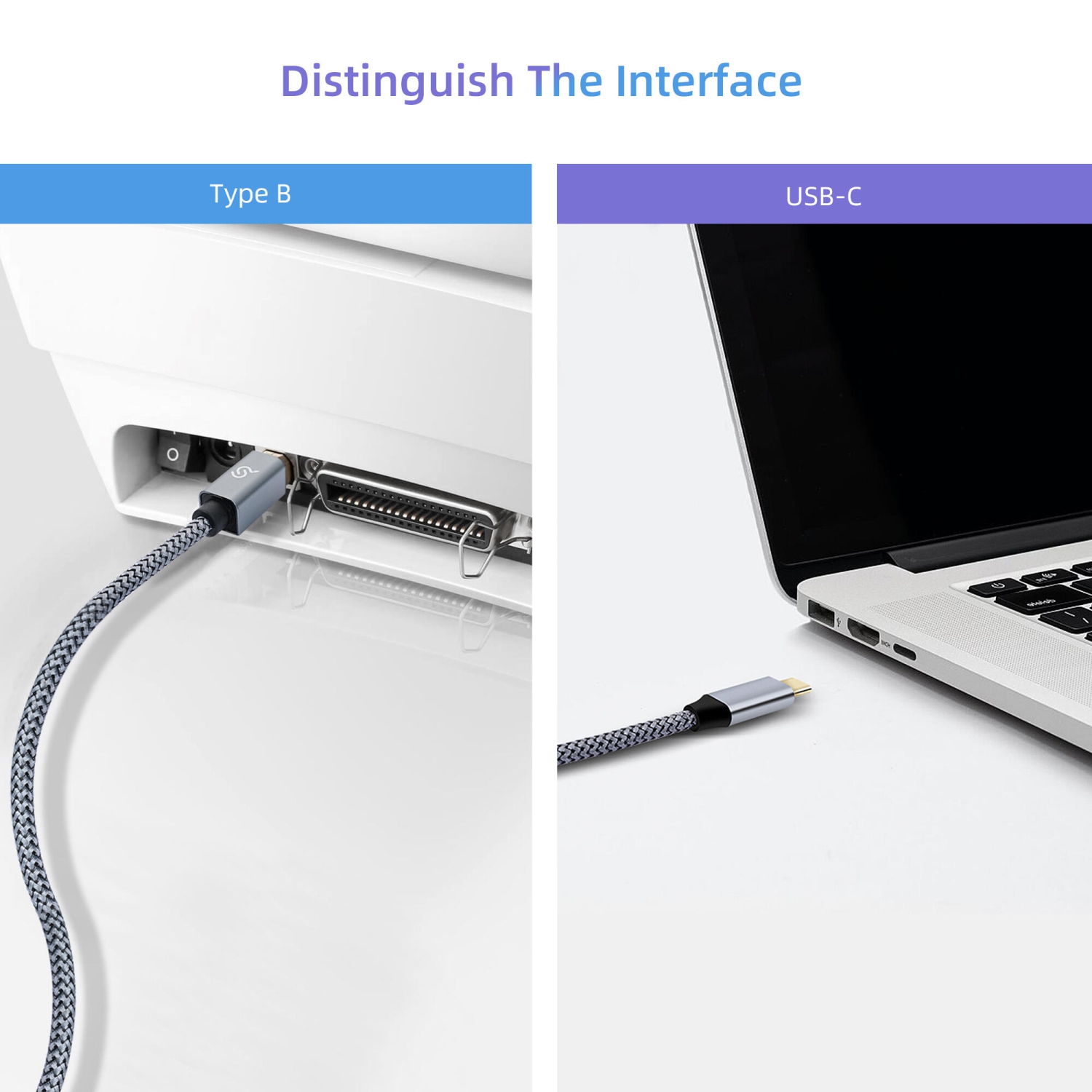 Câbles USB d'ordinateur 6&nbsp;pi, câble d'imprimante USB type C vers type B avec transmission rapide 480&nbsp;Mo/s pour ordinateur portatif,