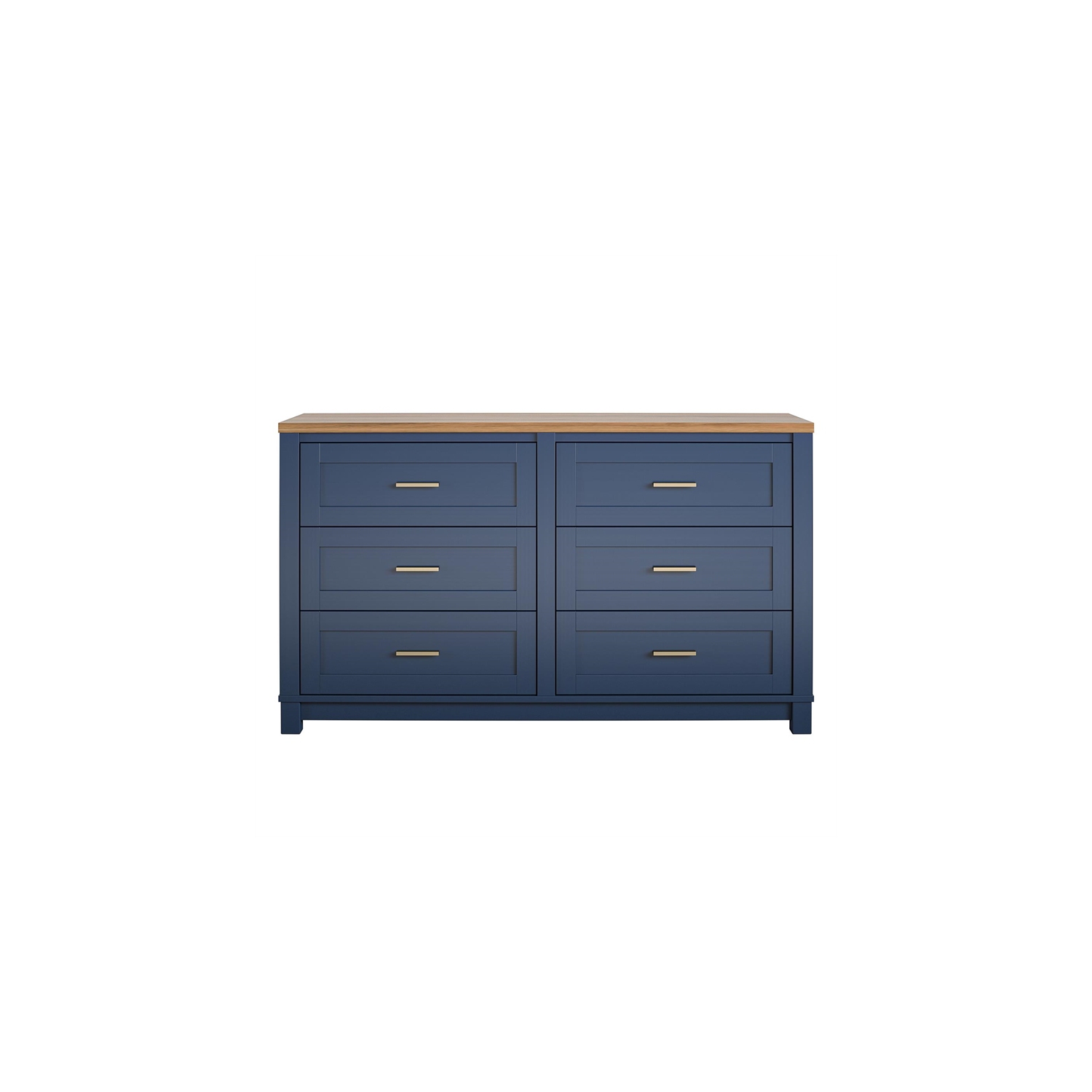 Ameriwood Home Armada 6 Drawer Wide Dresser in Navy with Walnut