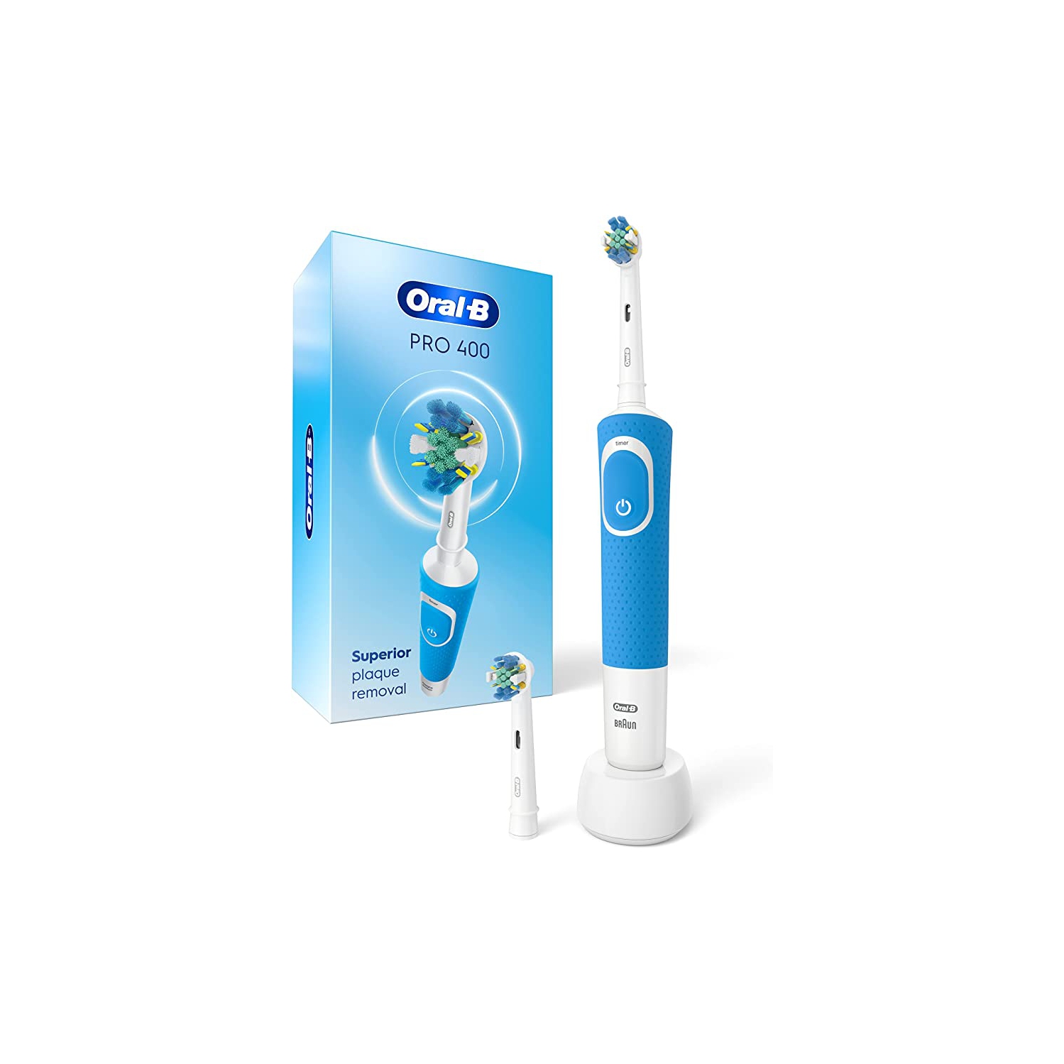 Oral B Pro 400 | Floss Action Vitality - Electric Toothbrush with (2) Brush Heads - Rechargeable - Brand New *** - Blue