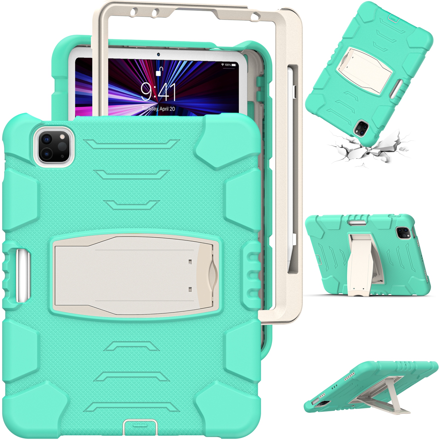 XCRS Full Body Heavy Duty Triple Layered Shockproof Rugged Kickstand Case Apple iPad Air, Air 4 (2020)/ iPad Pro 11 (2021 / 2020 / 2018), , Anti Skid