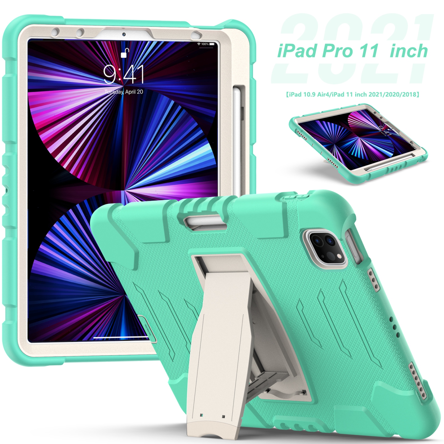 XCRS Full Body Heavy Duty Triple Layered Shockproof Rugged Kickstand Case Apple iPad Air, Air 4 (2020)/ iPad Pro 11 (2021 / 2020 / 2018), , Anti Skid