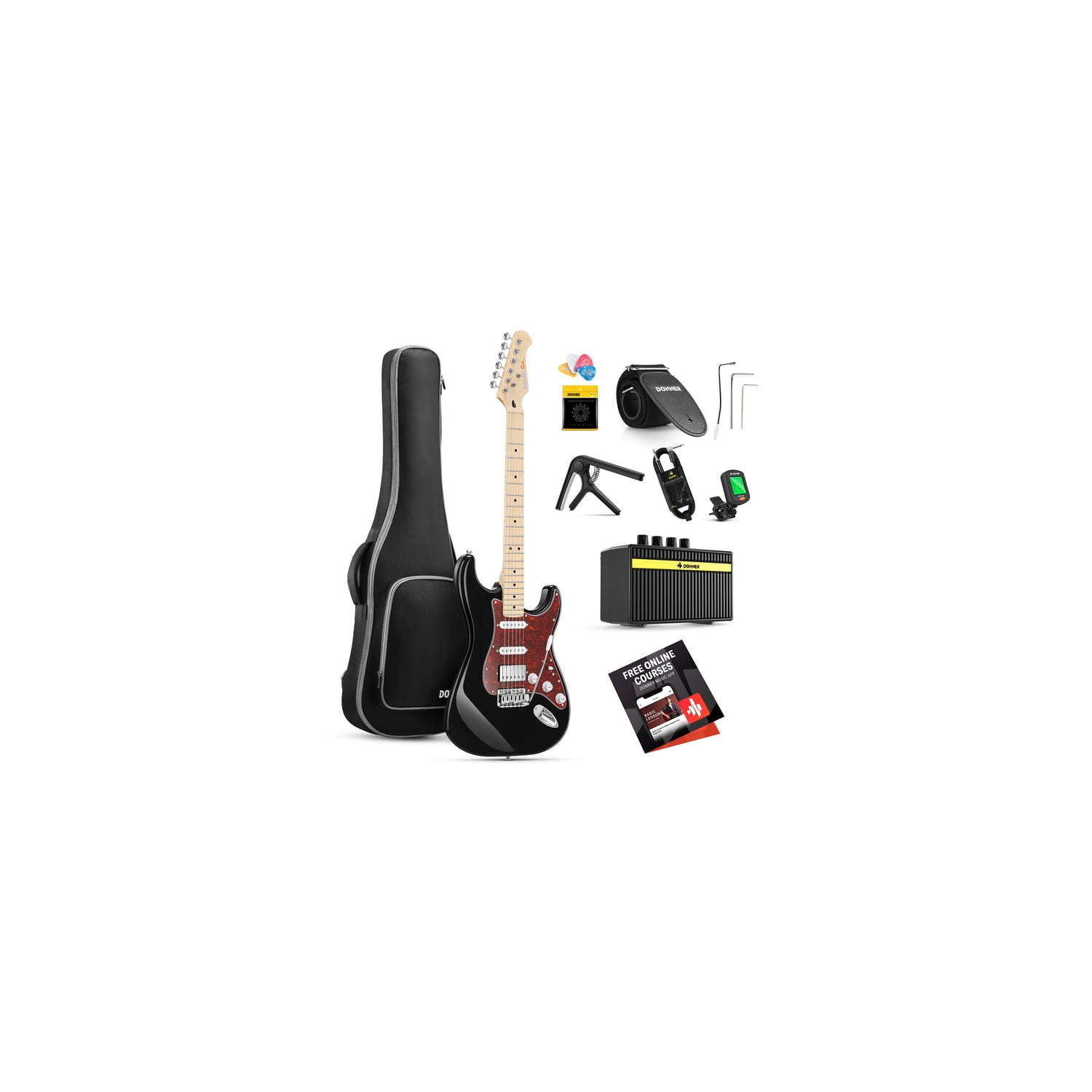 Donner DST-152 Full-Size ST Electric Guitar Kit with Amplifier 39-inch Coil Split HSS Pickup Beginner Set
