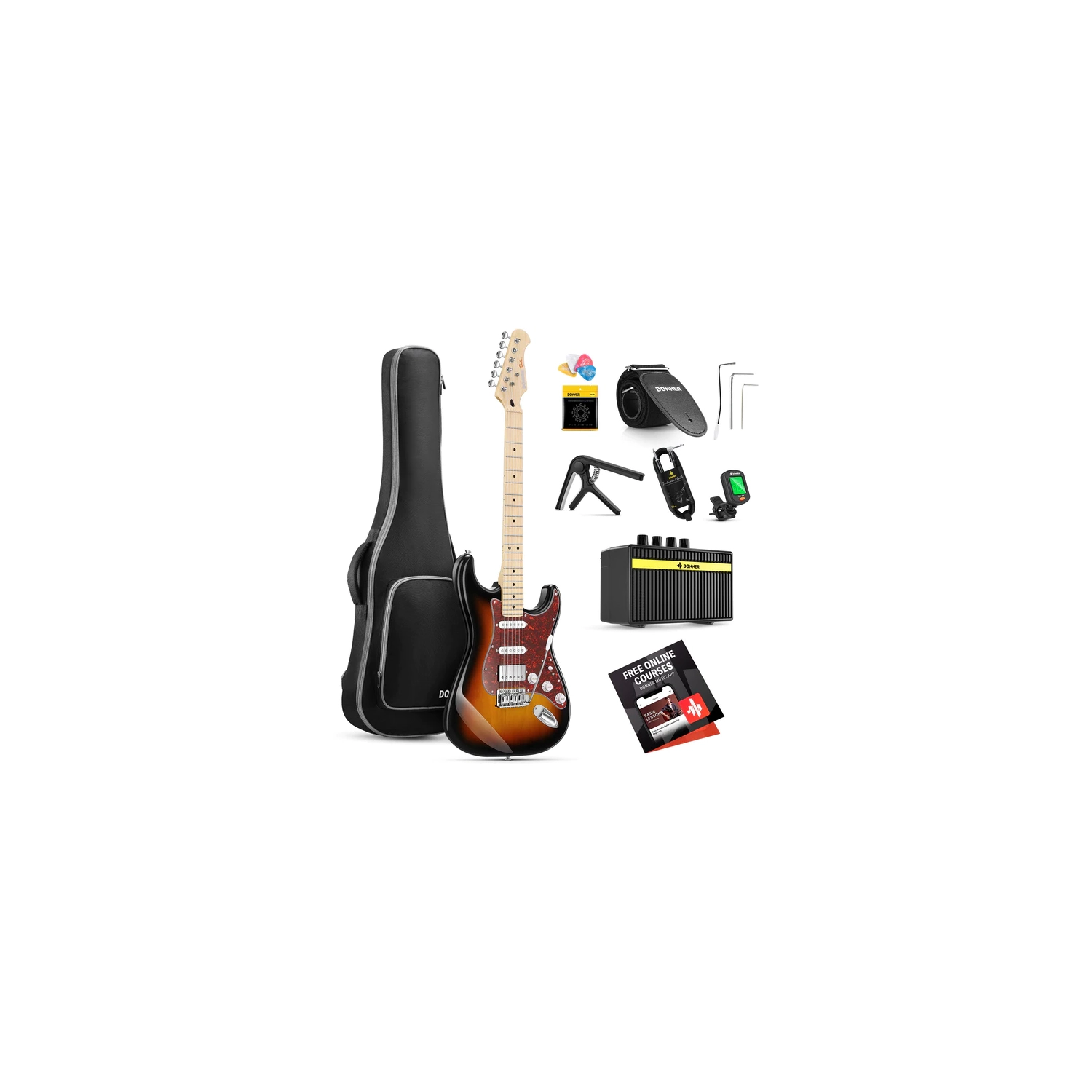 Donner DST-152 Full-Size ST Electric Guitar Kit with Amplifier 39-inch Coil Split HSS Pickup Beginner Set