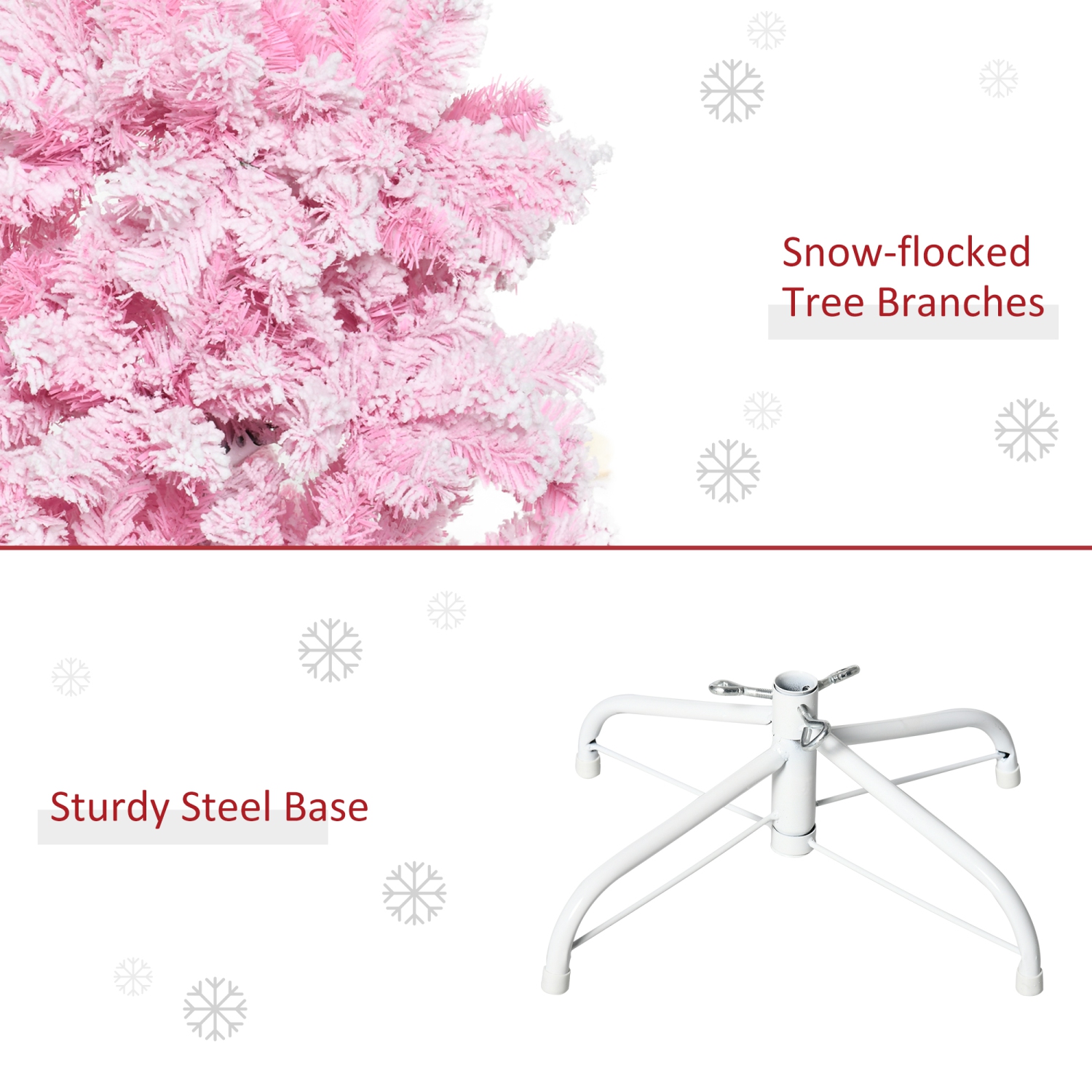 HOMCOM – Arbre de Noël artificiel floqué de neige de 5 pi, arbre de Noël crayon avec branches réalistes, ouverture automatique et base en acier, rose