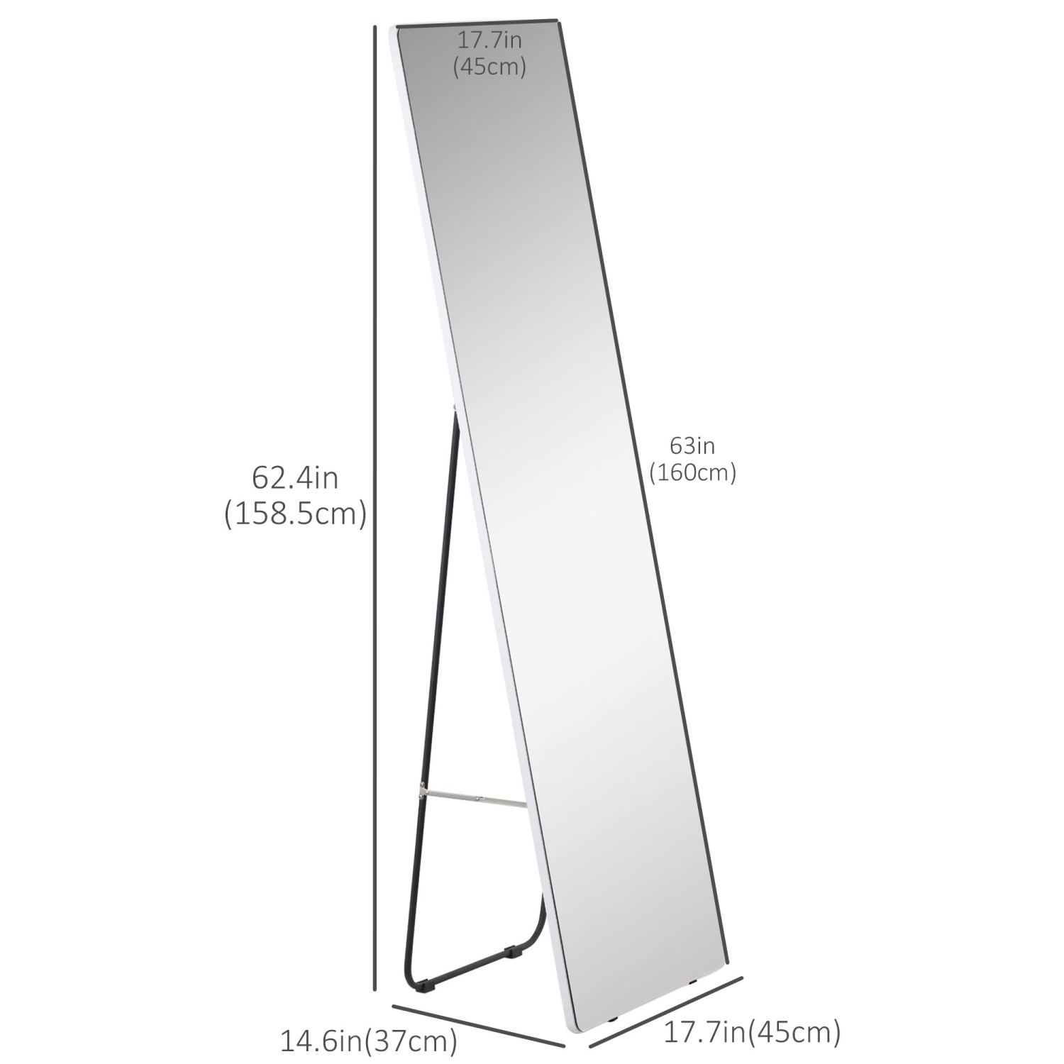 HOMCOM 63"x18" Full Length Mirror, Floor Standing, Wall-Mounted or Leaning Against Wall Tall Mirror w/Support Frame, Rectangular Full Body Mirror for