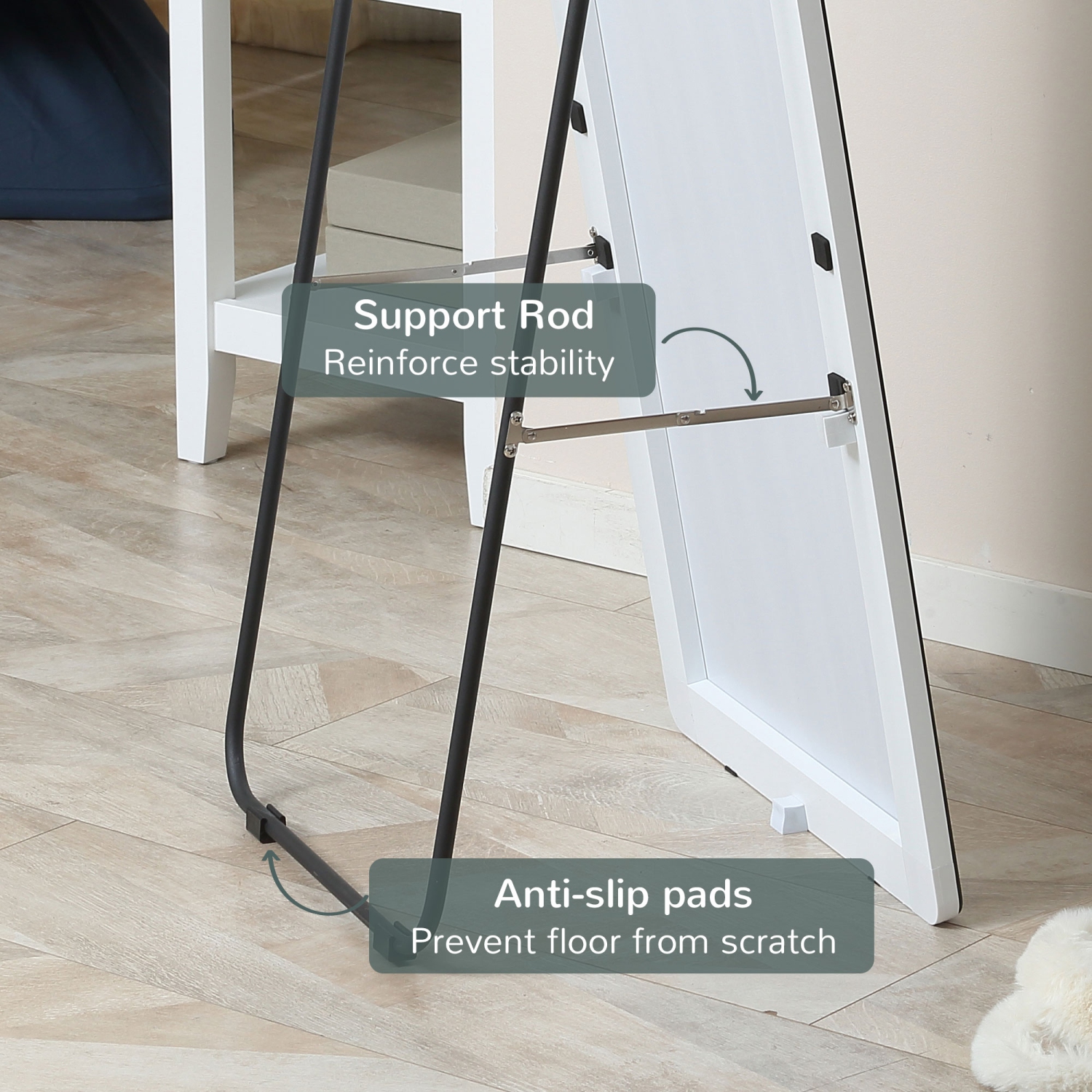HOMCOM 63"x18" Full Length Mirror, Floor Standing, Wall-Mounted or Leaning Against Wall Tall Mirror w/Support Frame, Rectangular Full Body Mirror for