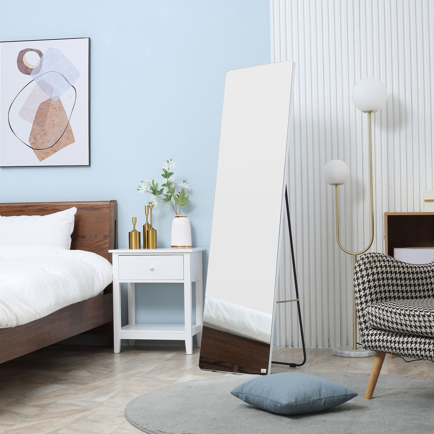 HOMCOM 63"x18" Full Length Mirror, Floor Standing, Wall-Mounted or Leaning Against Wall Tall Mirror w/Support Frame, Rectangular Full Body Mirror for