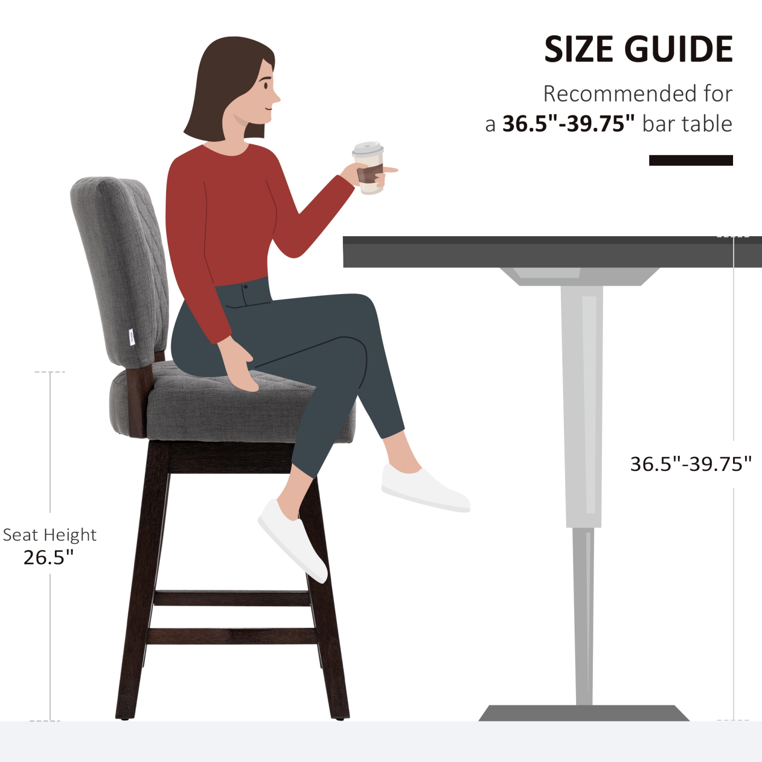 Ensemble de 2 tabourets de bar pivotants de HOMCOM, tabourets de bar à hauteur de comptoir avec dossier, pieds et repose-pieds en caoutchouc, pour la