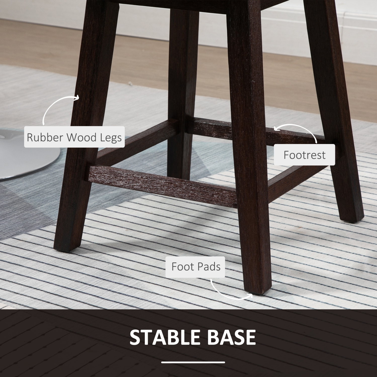 Ensemble de 2 tabourets de bar pivotants de HOMCOM, tabourets de bar à hauteur de comptoir avec dossier, pieds et repose-pieds en caoutchouc, pour la