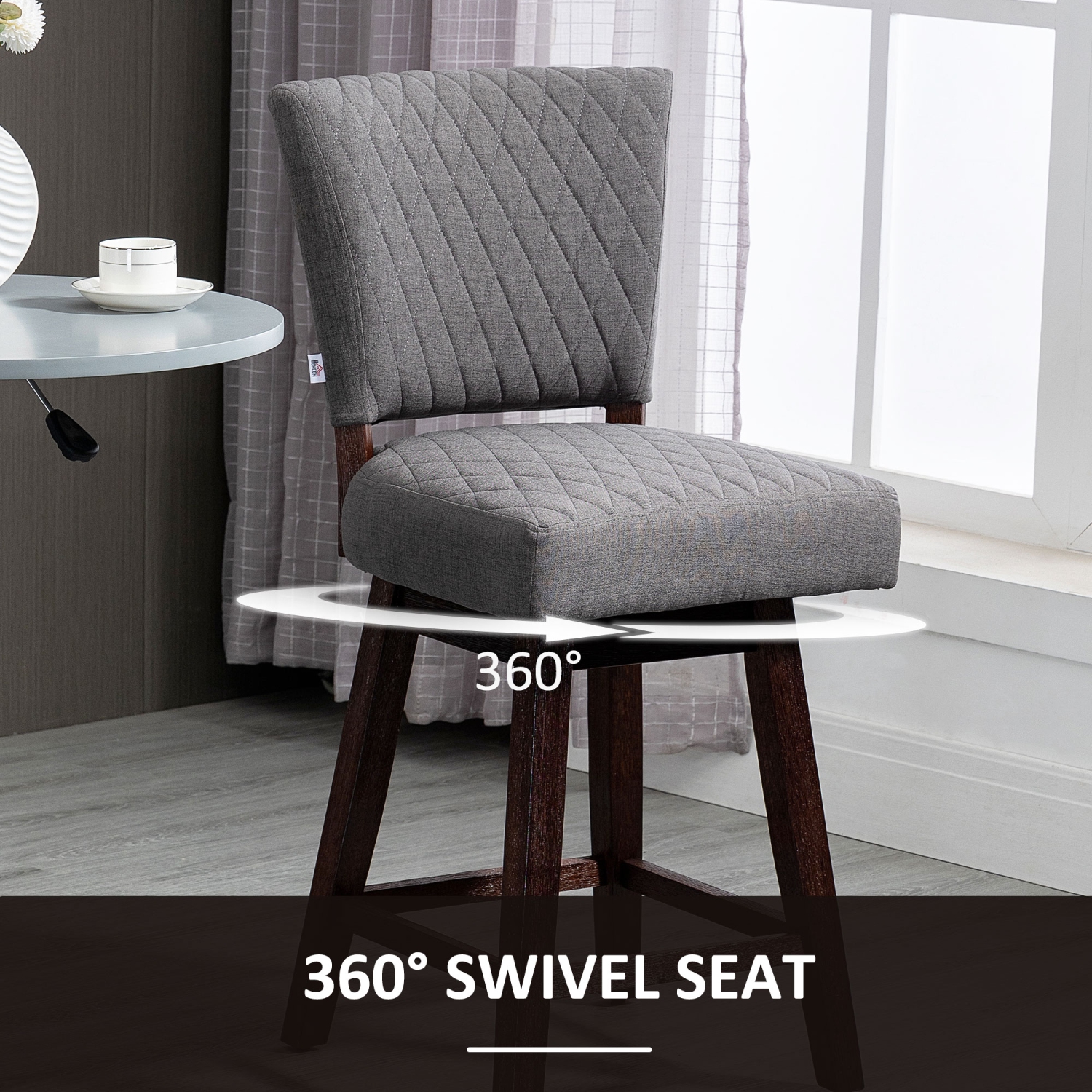 Ensemble de 2 tabourets de bar pivotants de HOMCOM, tabourets de bar à hauteur de comptoir avec dossier, pieds et repose-pieds en caoutchouc, pour la