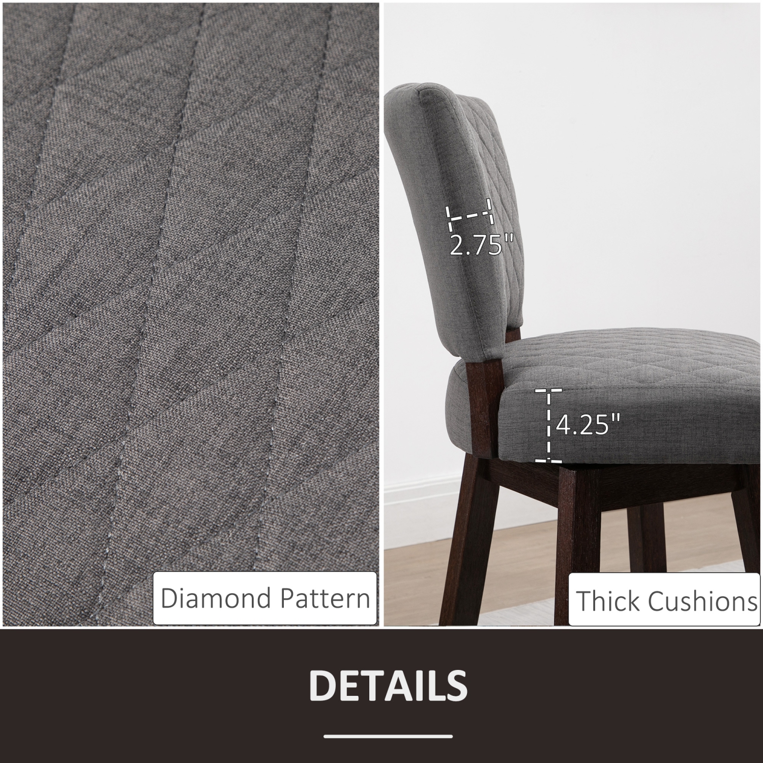 Ensemble de 2 tabourets de bar pivotants de HOMCOM, tabourets de bar à hauteur de comptoir avec dossier, pieds et repose-pieds en caoutchouc, pour la