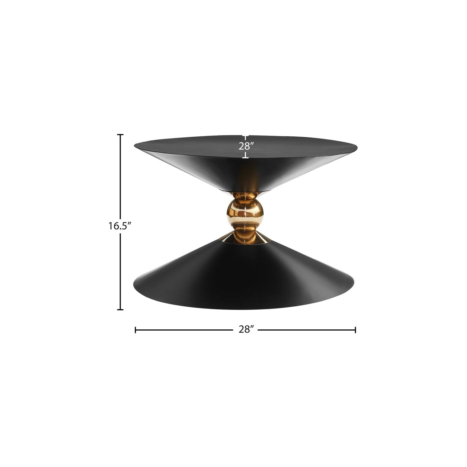 Meridian Furniture Malia Black and Gold Metal Hourglass Shaped Coffee Table