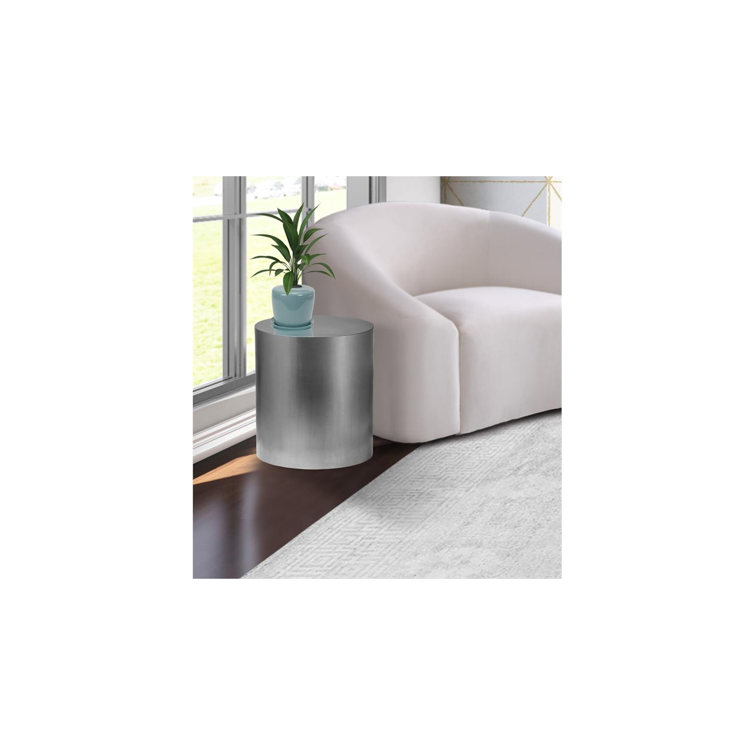 Meridian Furniture Cylinder Round Brushed Chrome Metal End Table