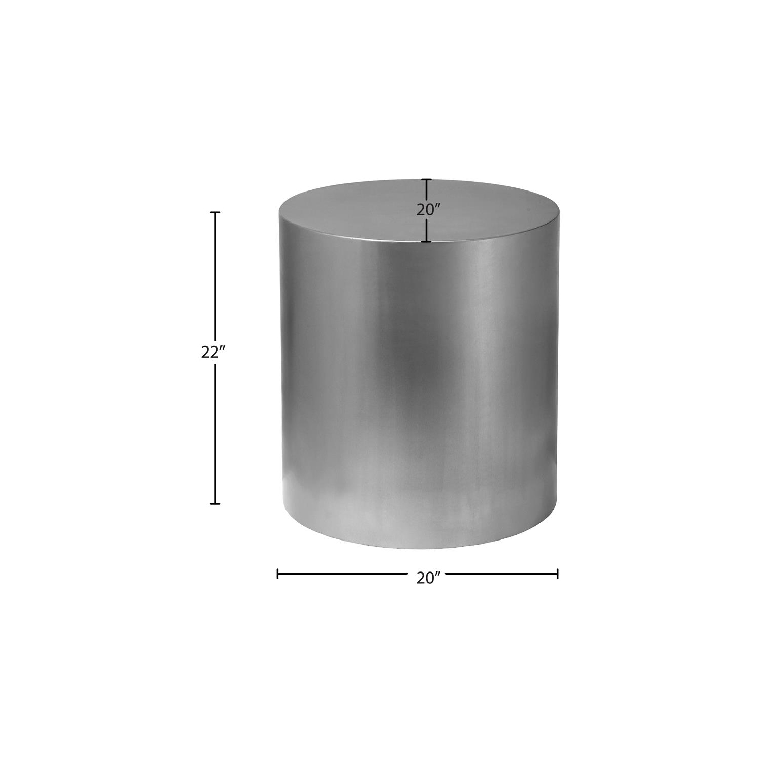 Meridian Furniture Cylinder Round Brushed Chrome Metal End Table