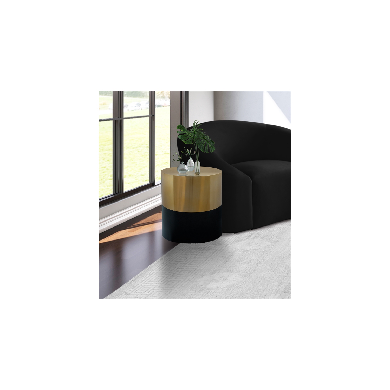 Meridian Furniture Sun Brushed Gold Top End Table with Matte Black Base