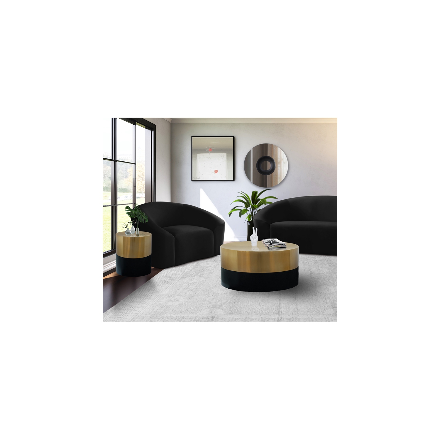 Meridian Furniture Sun Brushed Gold Top End Table with Matte Black Base