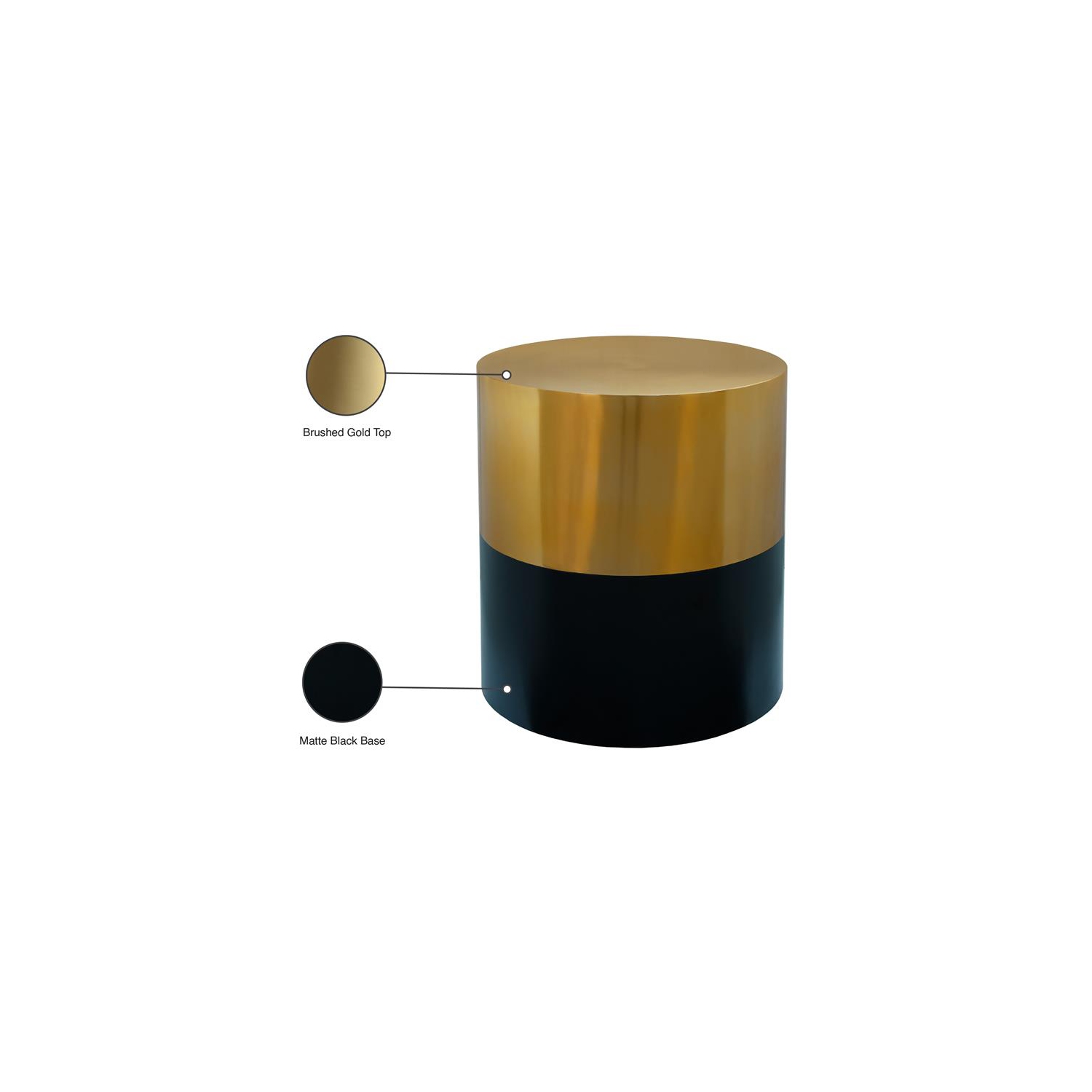 Meridian Furniture Sun Brushed Gold Top End Table with Matte Black Base