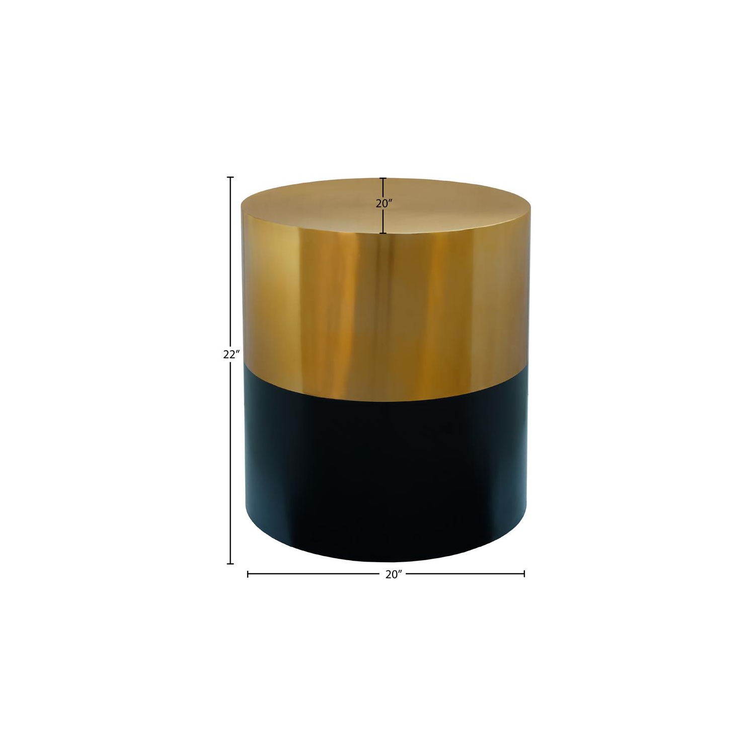 Meridian Furniture Sun Brushed Gold Top End Table with Matte Black Base