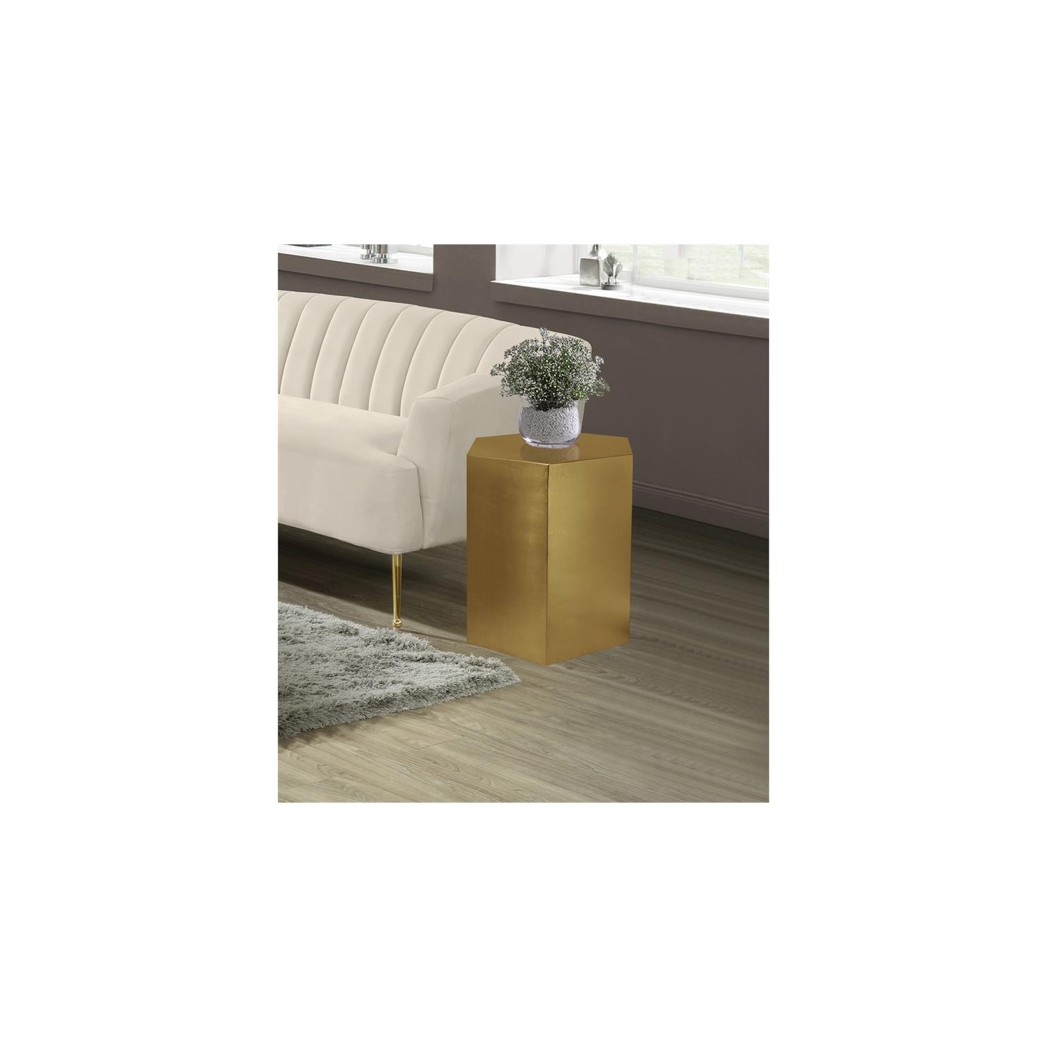 Meridian Furniture Hexagon Brushed Gold Metal End Table