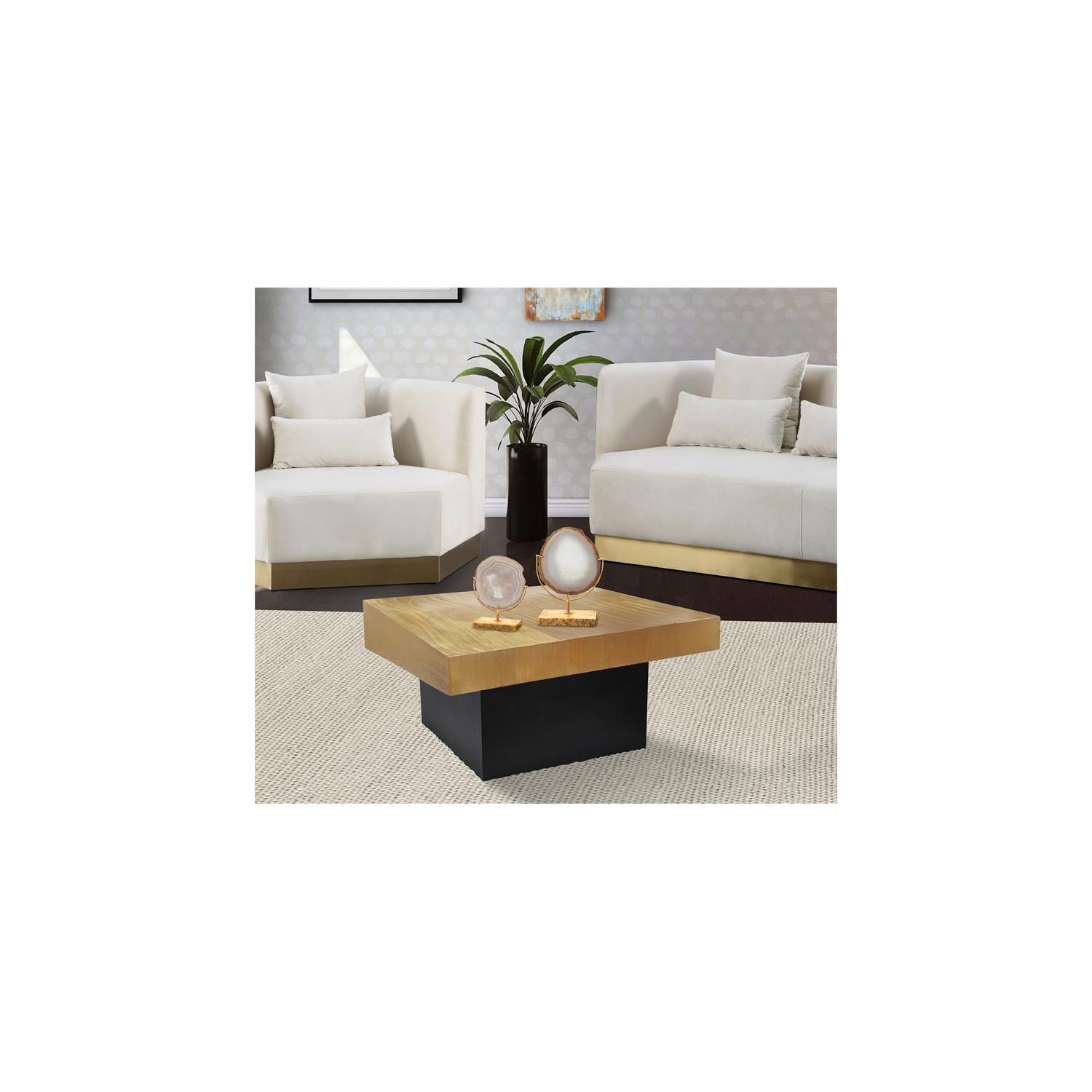 Meridian Furniture Palladium Textured Metal Coffee Table in Gold