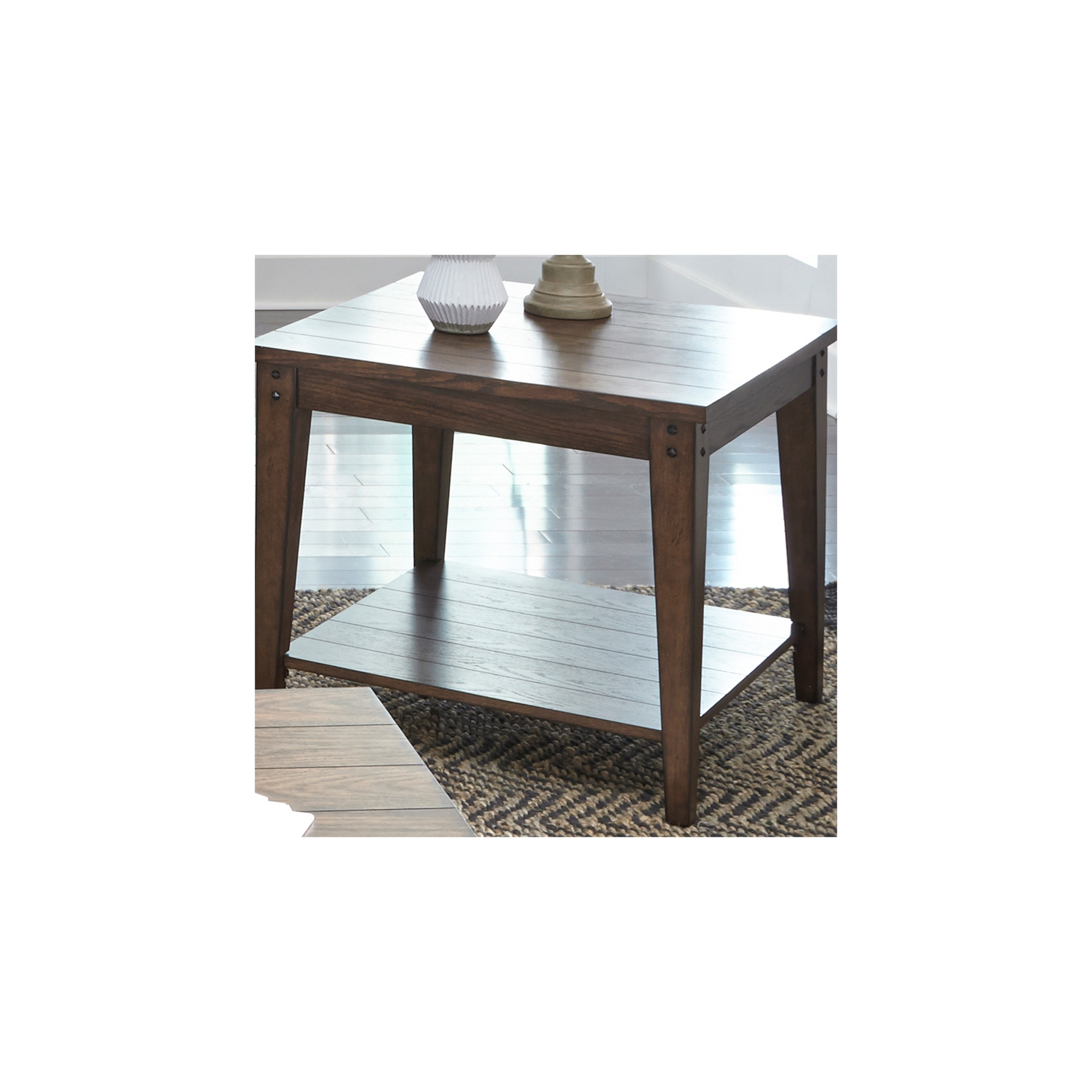 Lake House Dark Brown Square Lamp Table