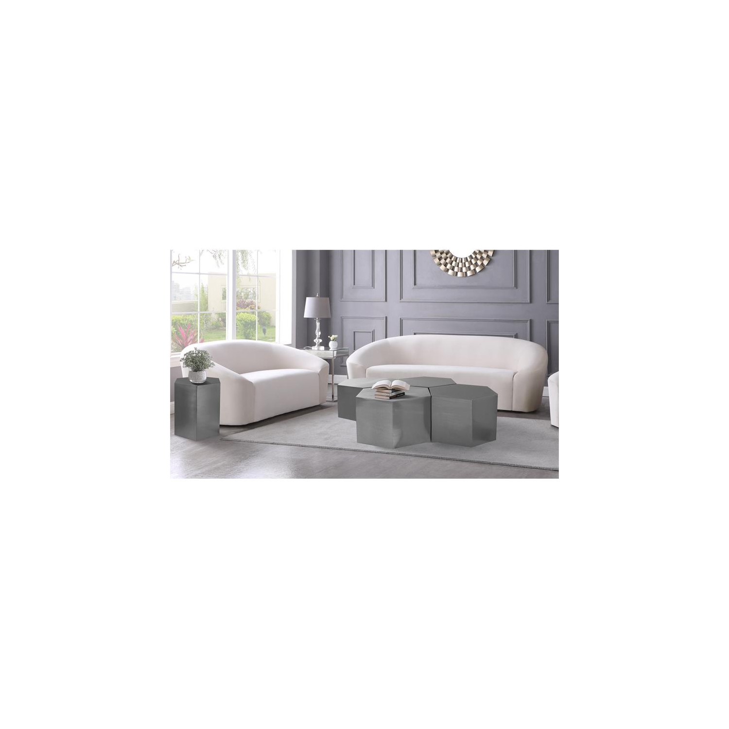 Meridian Furniture Hexagon Brushed Chrome 4 Piece Modular Coffee Table