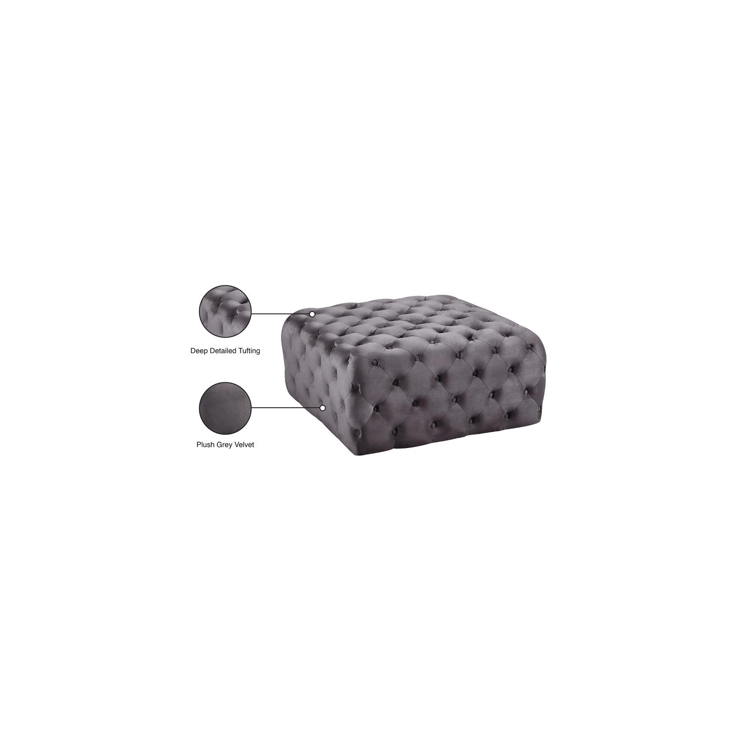 Meridian Furniture Ariel Button Tufted Gray Velvet Ottoman and Bench