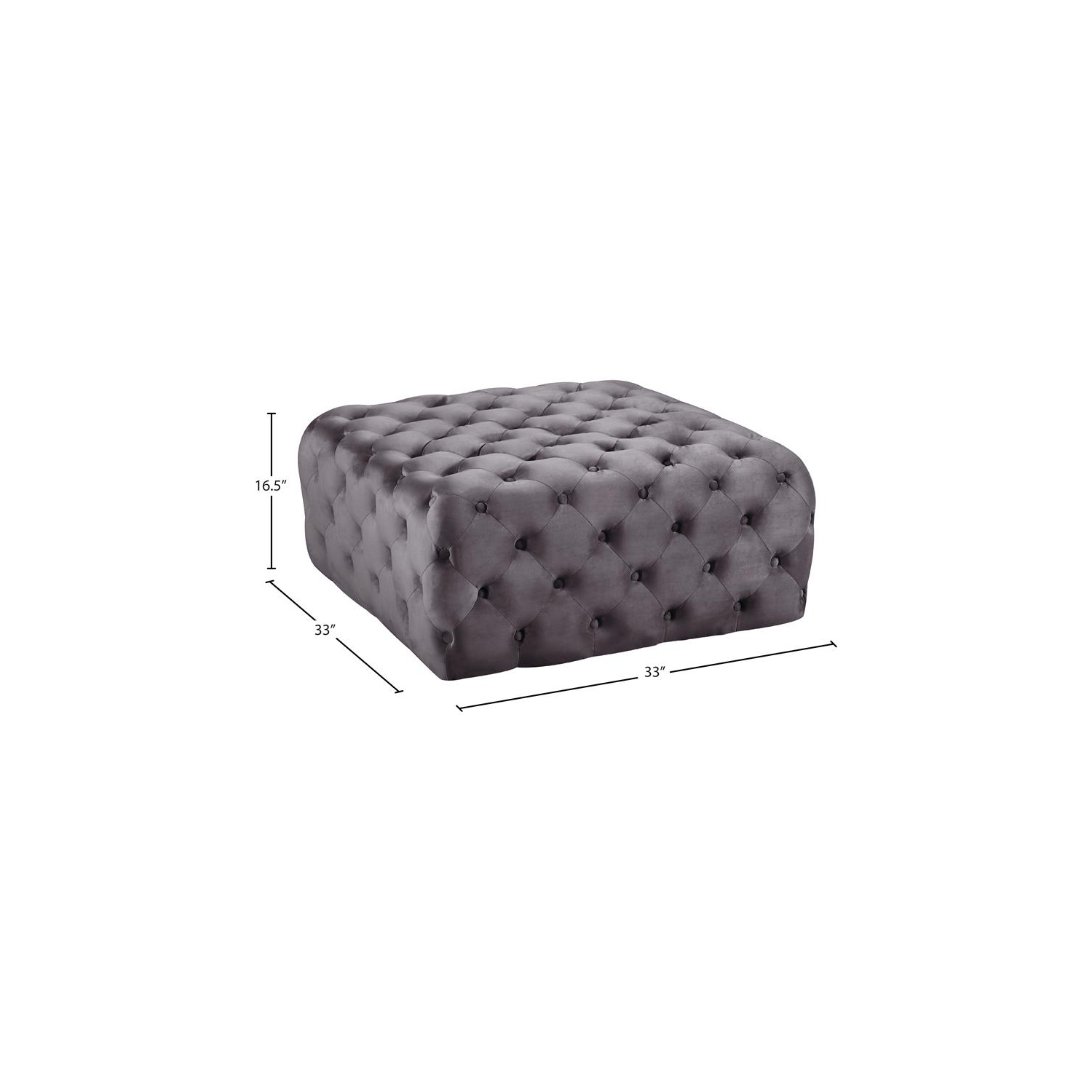 Meridian Furniture Ariel Button Tufted Gray Velvet Ottoman and Bench