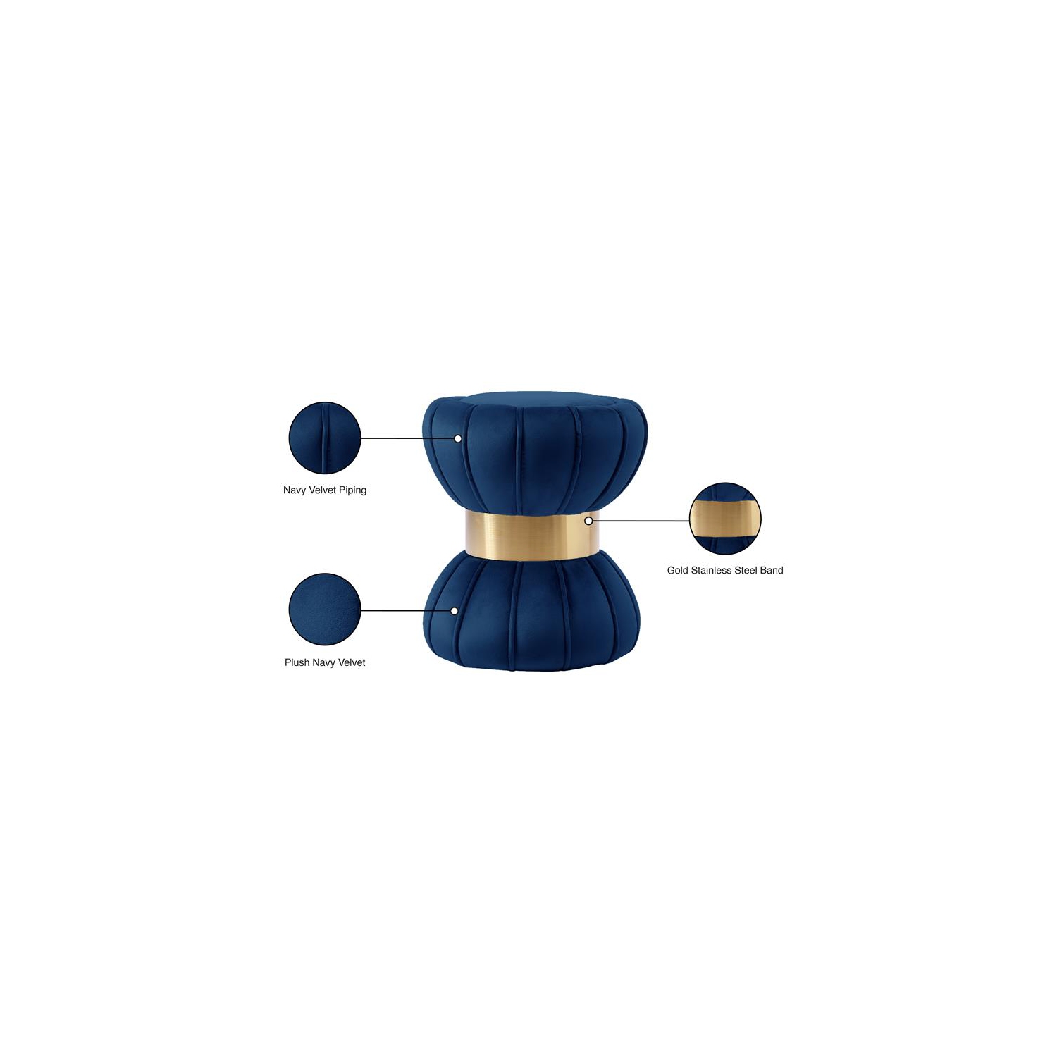 Meridian Furniture Vino Contemporary Velvet Ottoman/Stool in Navy