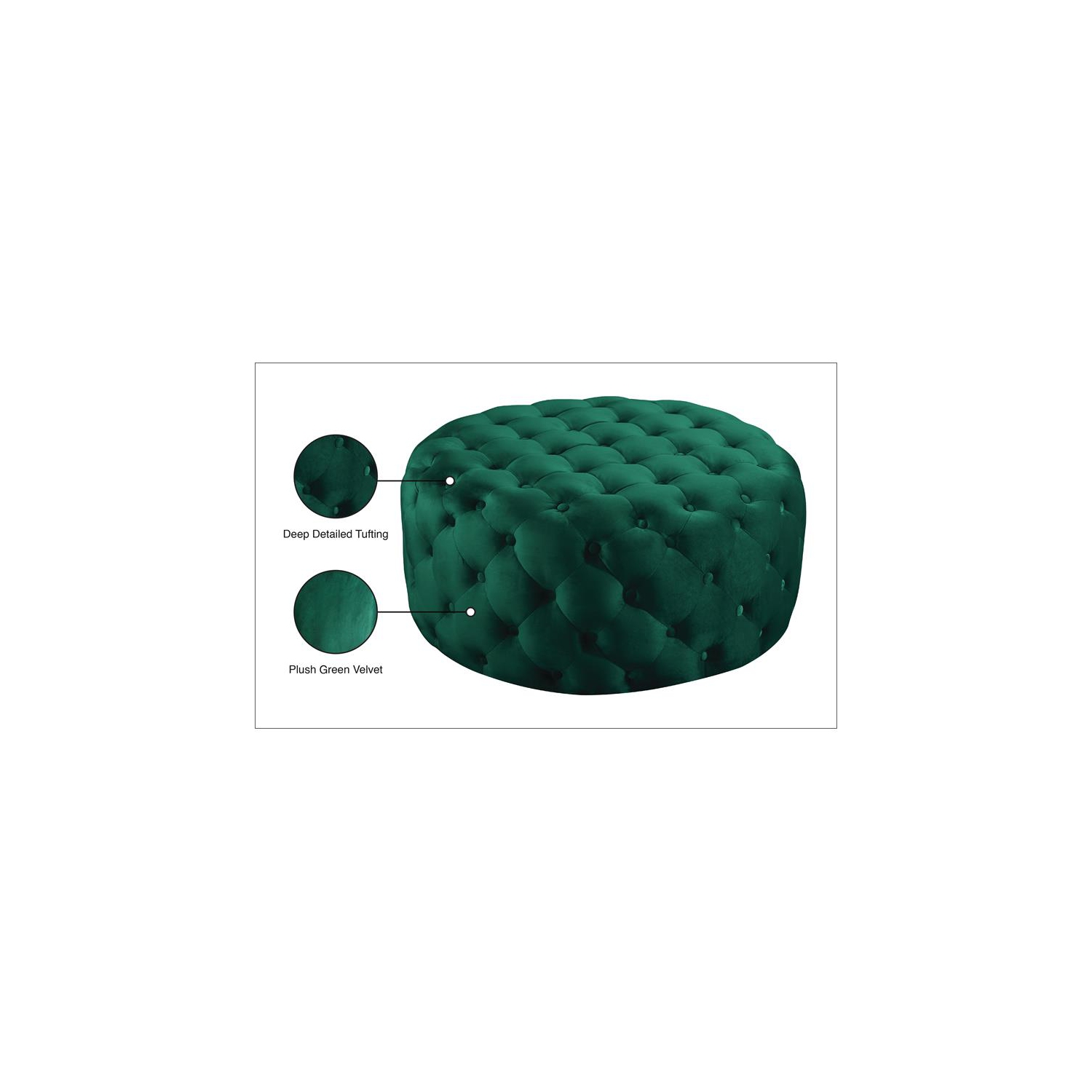 Meridian Furniture Addison Button Tufted Green Velvet Ottoman and Bench